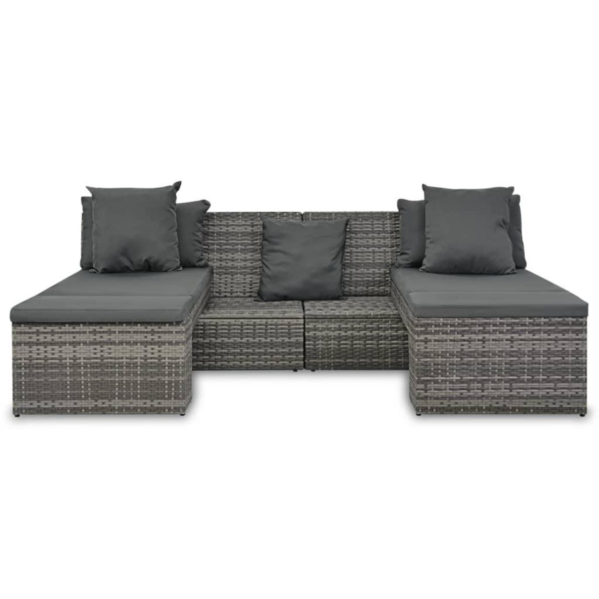 VIDAXL Salon de jardin 4 pcs avec coussins Resine tressee Gris