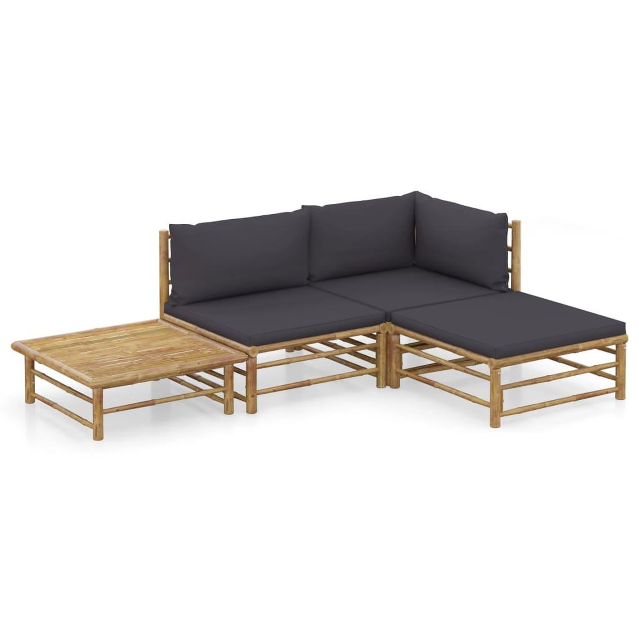 VIDAXL Salon de jardin 4 pcs avec coussins gris fonce bambou