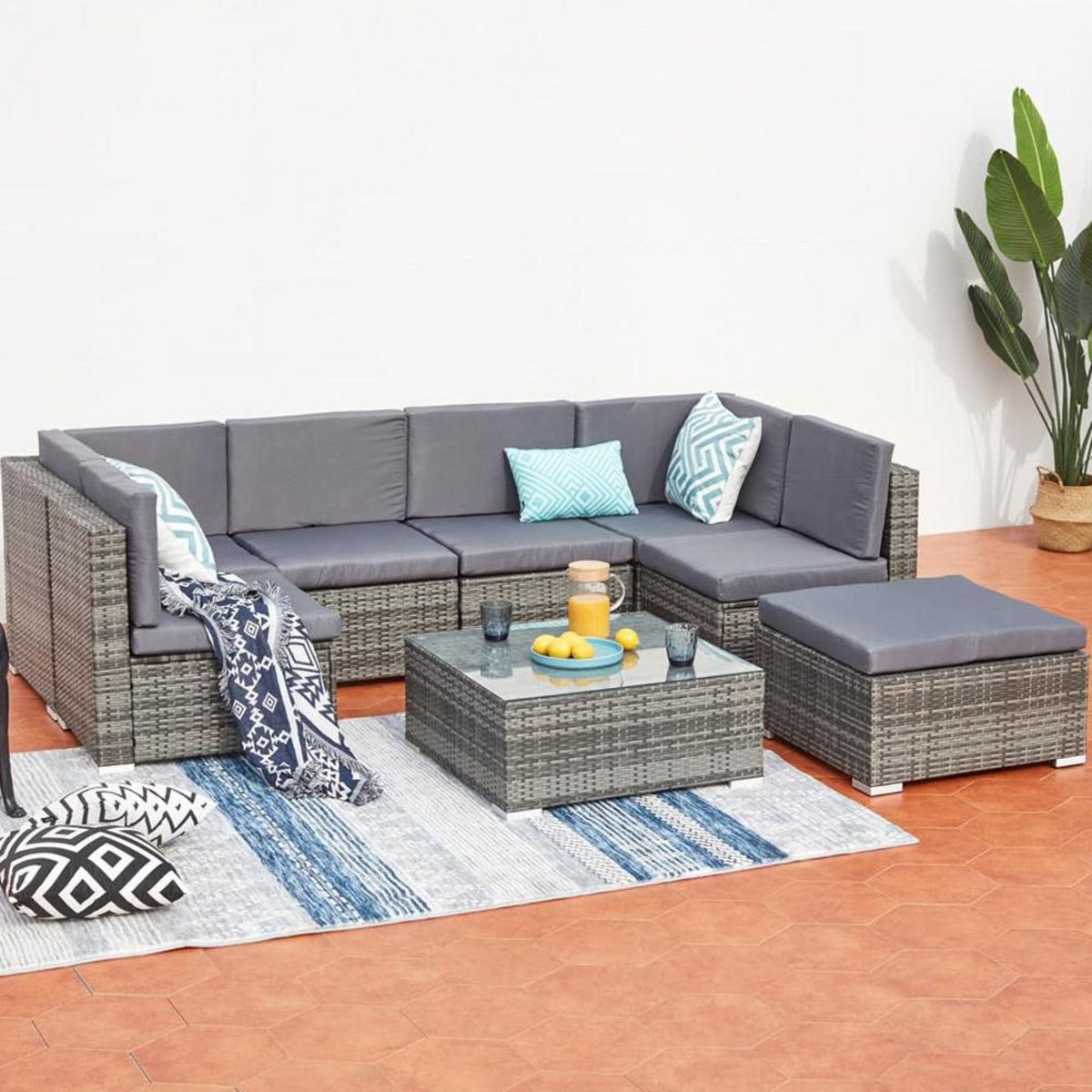 CONCEPT USINE Salon de jardin bas 8 places en résine & acier gris GUADALO