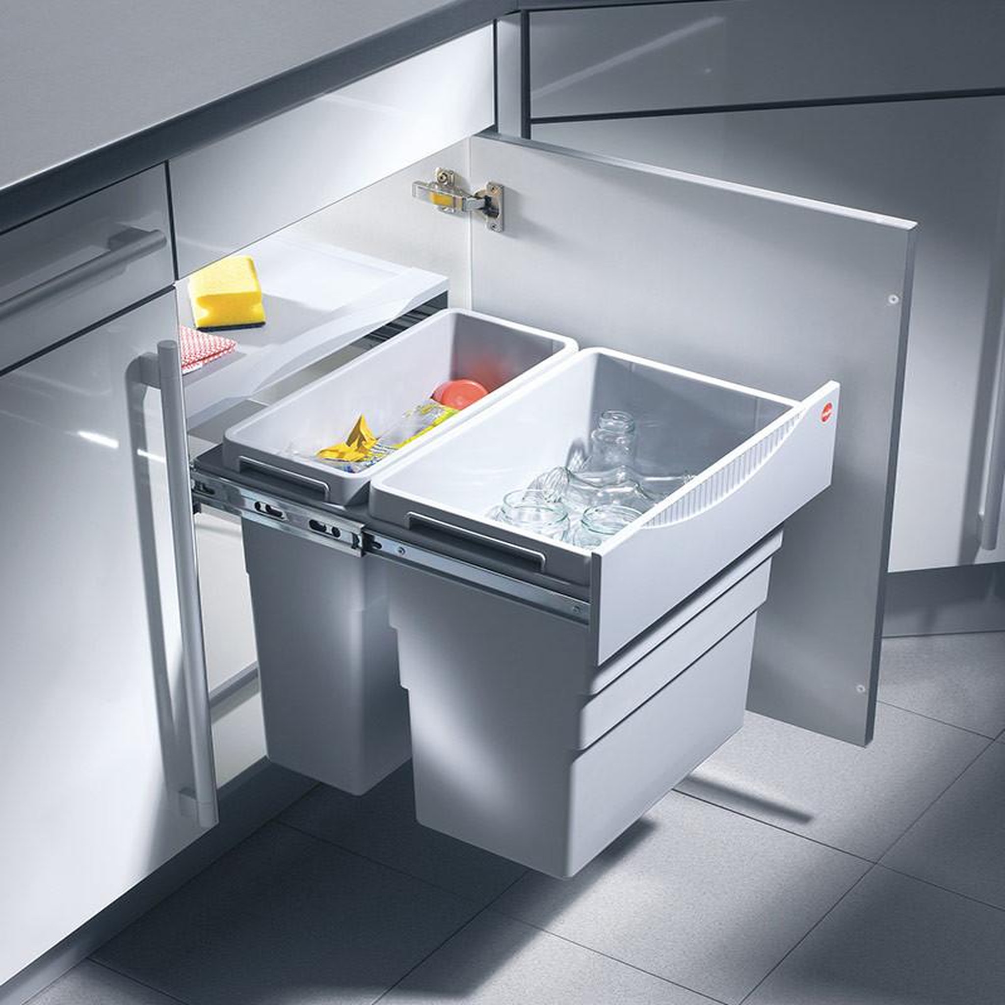 Voir la diapositive 4 : HAILO Poubelle de cuisine tri sélectif 2 bacs encastrable 50l (30+19) hailo easy cargo