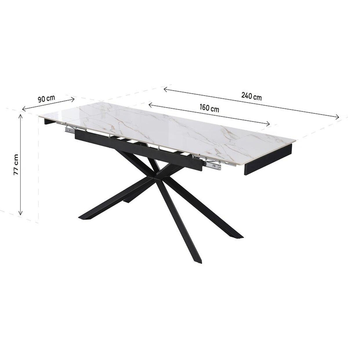 Habitat et Jardin Table à manger extensible en céramique 6 à 10 personnes  Celeste  - Blanc marbré gold