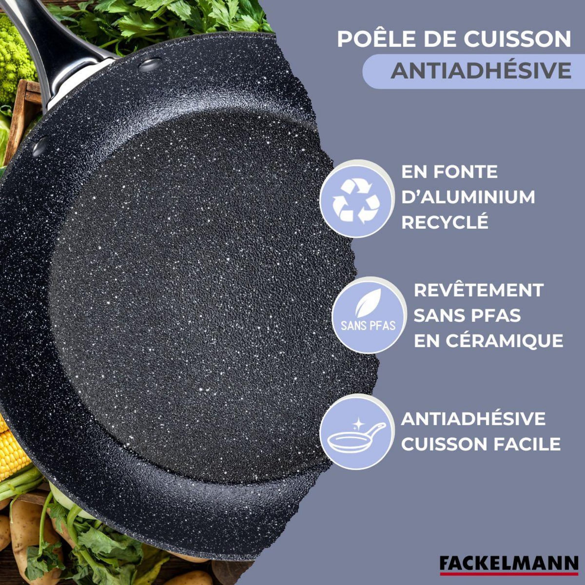 Fackelmann Poêle 28 cm fonte aluminium revêtement antiadhésif céramique sans PFAS Fackelmann