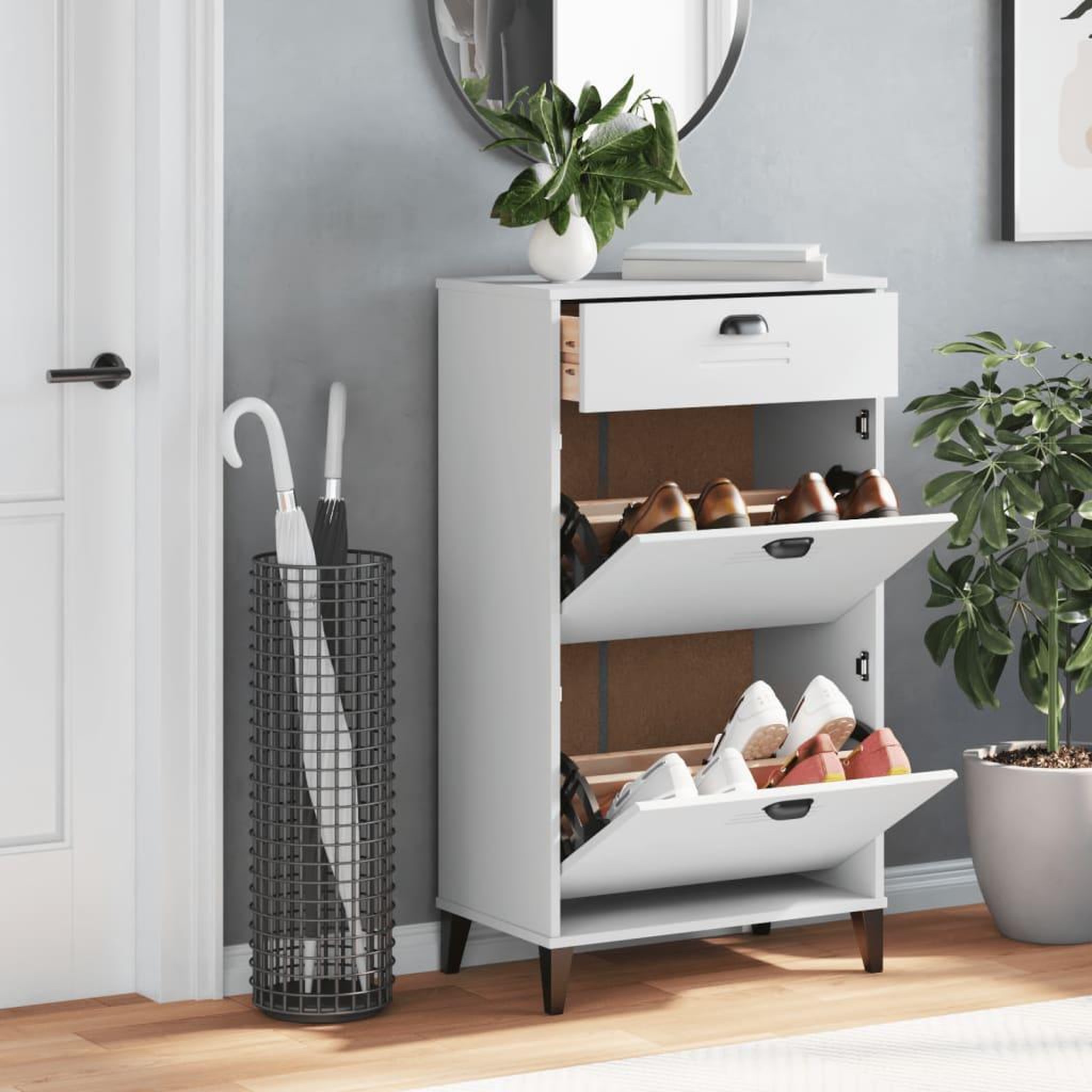 Voir la diapositive 3 : VIDAXL Armoire a chaussures VIKEN blanc bois d'ingenierie
