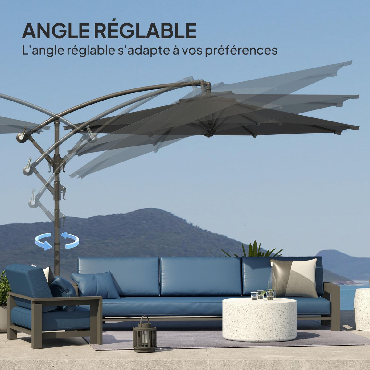 OUTSUNNY Parasol déporté octogonal inclinable rabattable diamètre 2,97 m parasol de jardin avec pied en croix noir