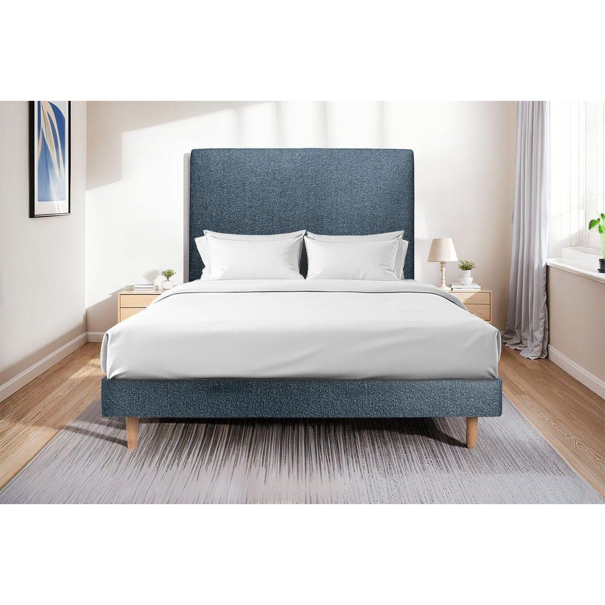 Sommeil de Plomb Lit avec tête de lit tapissier bouclette et sommier kit - Hauteur totale : 29cm