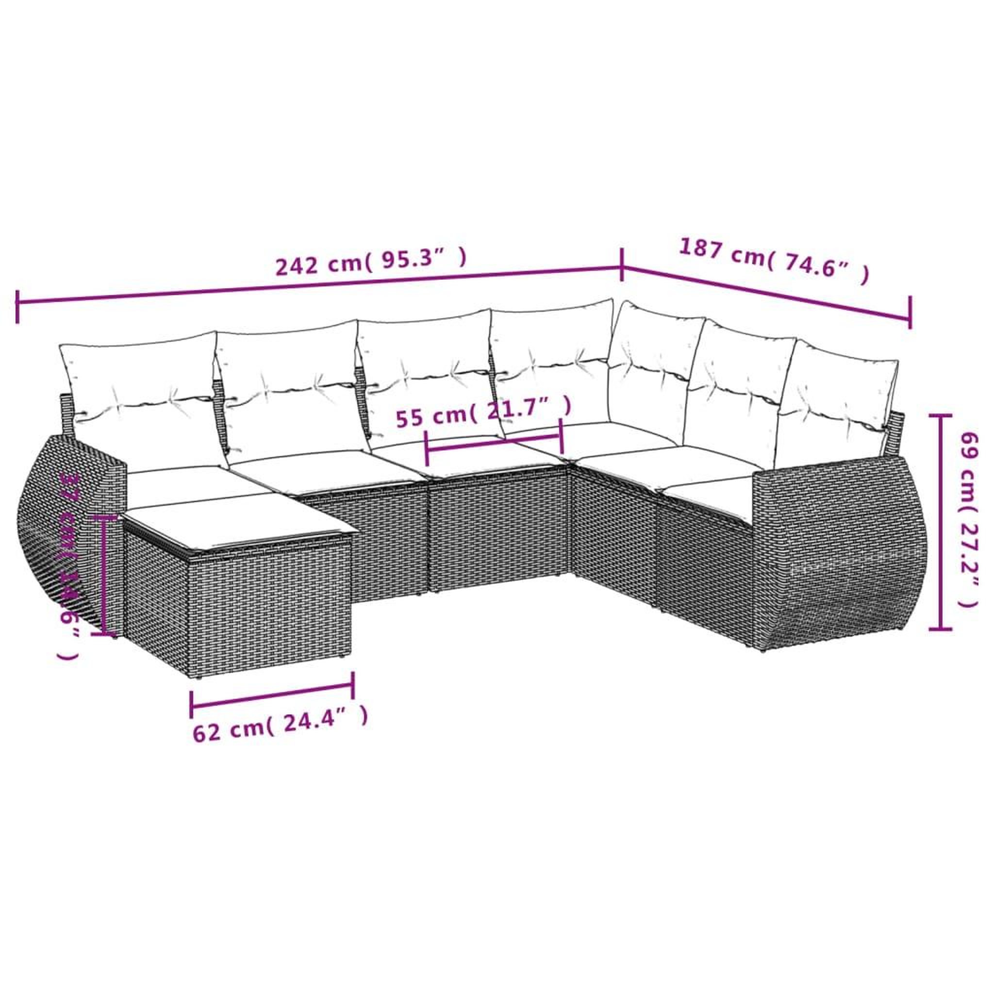 Voir la diapositive 4 : VIDAXL Salon de jardin 7 pcs avec coussins noir resine tressee