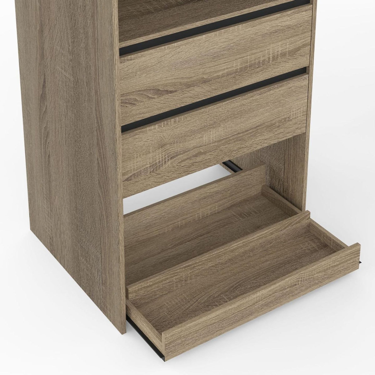 ID MARKET Dressing double XXL MERYL 220 cm avec porte pantalons + étagères + tiroirs + rangements à chaussures hêtre et noir