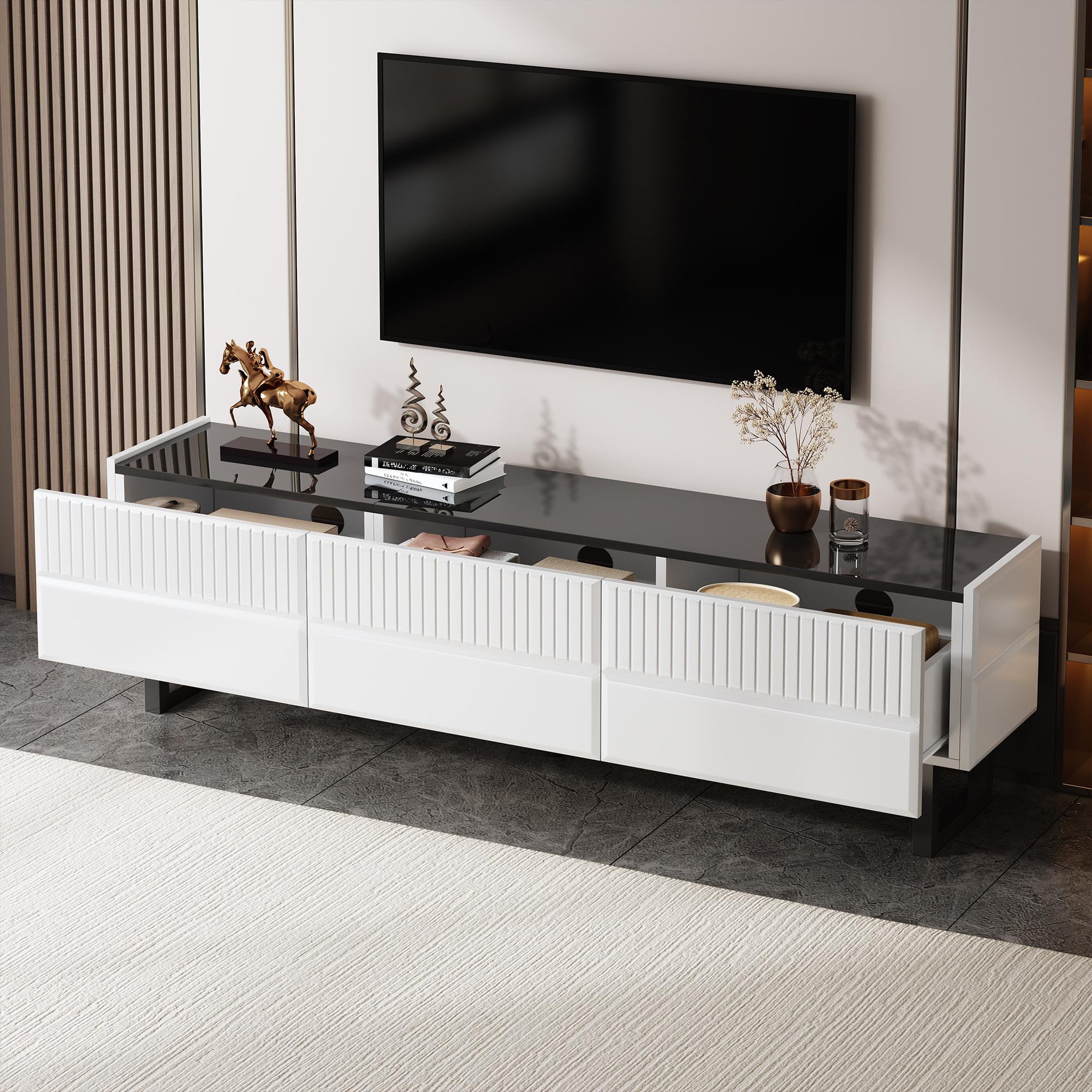 Voir la diapositive 5 : MERAX Meuble tv blanc+noir 170 cm mdf