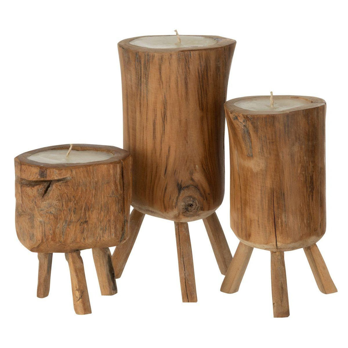 Paris Prix Lot de 3 Bougies en Bois  Trépied  25cm Naturel