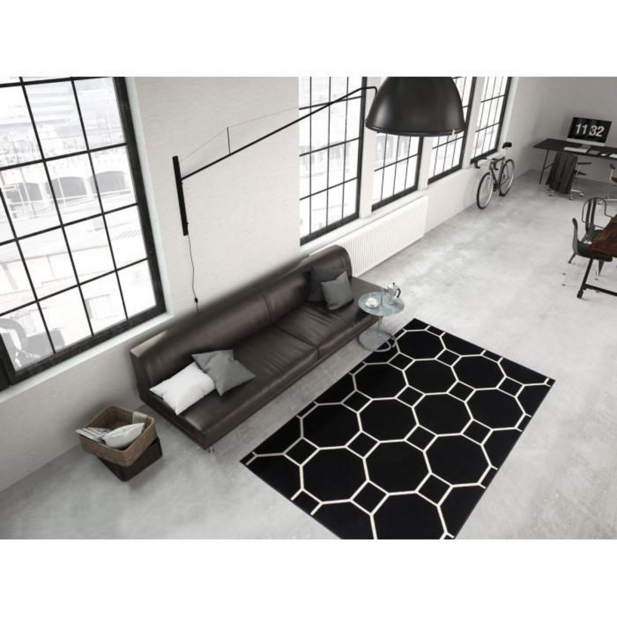 Paris Prix Tapis Effet 3D à Poils Courts  Lina  Noir & Ivoire