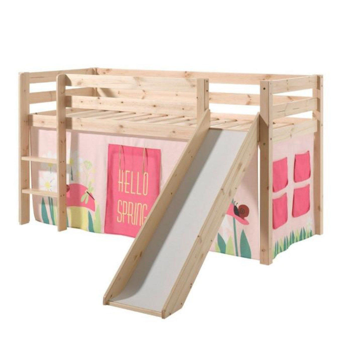 Paris Prix Lit Enfant Avec Toboggan  Pino Spring  90x200cm Naturel