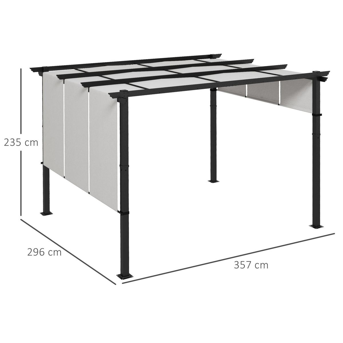 OUTSUNNY Pergola 3 toiles coulissantes - dim. 3,57L x 2,96l x 2,35H m - acier époxy noir polyester haute densité gris