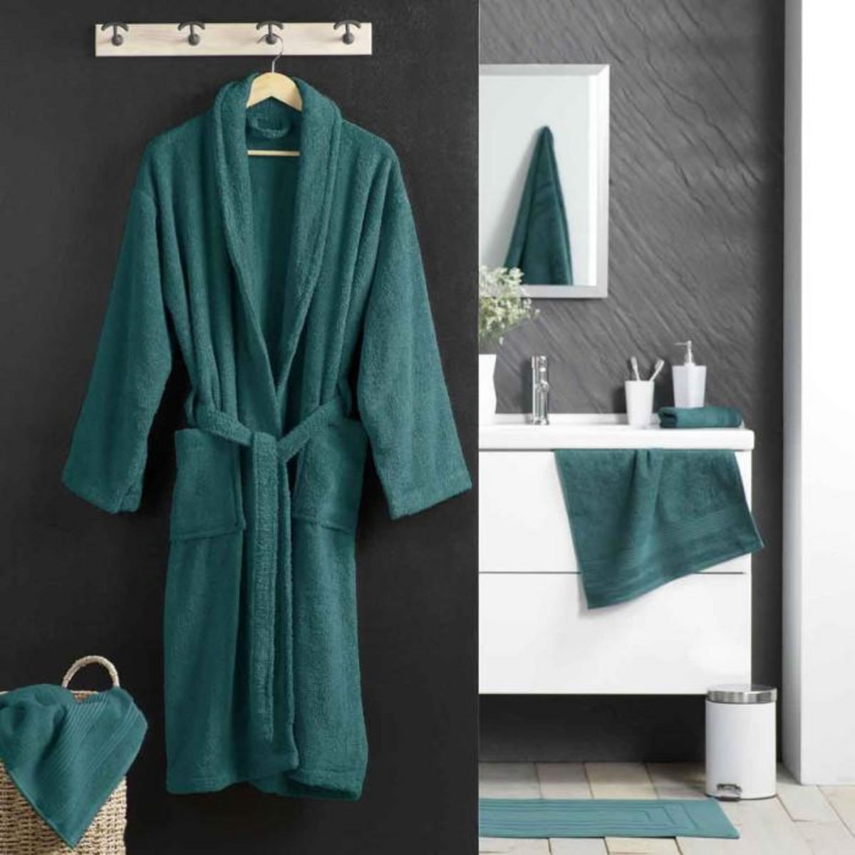 Paris Prix Peignoir Col Châle en Coton  Tendresse  Émeraude