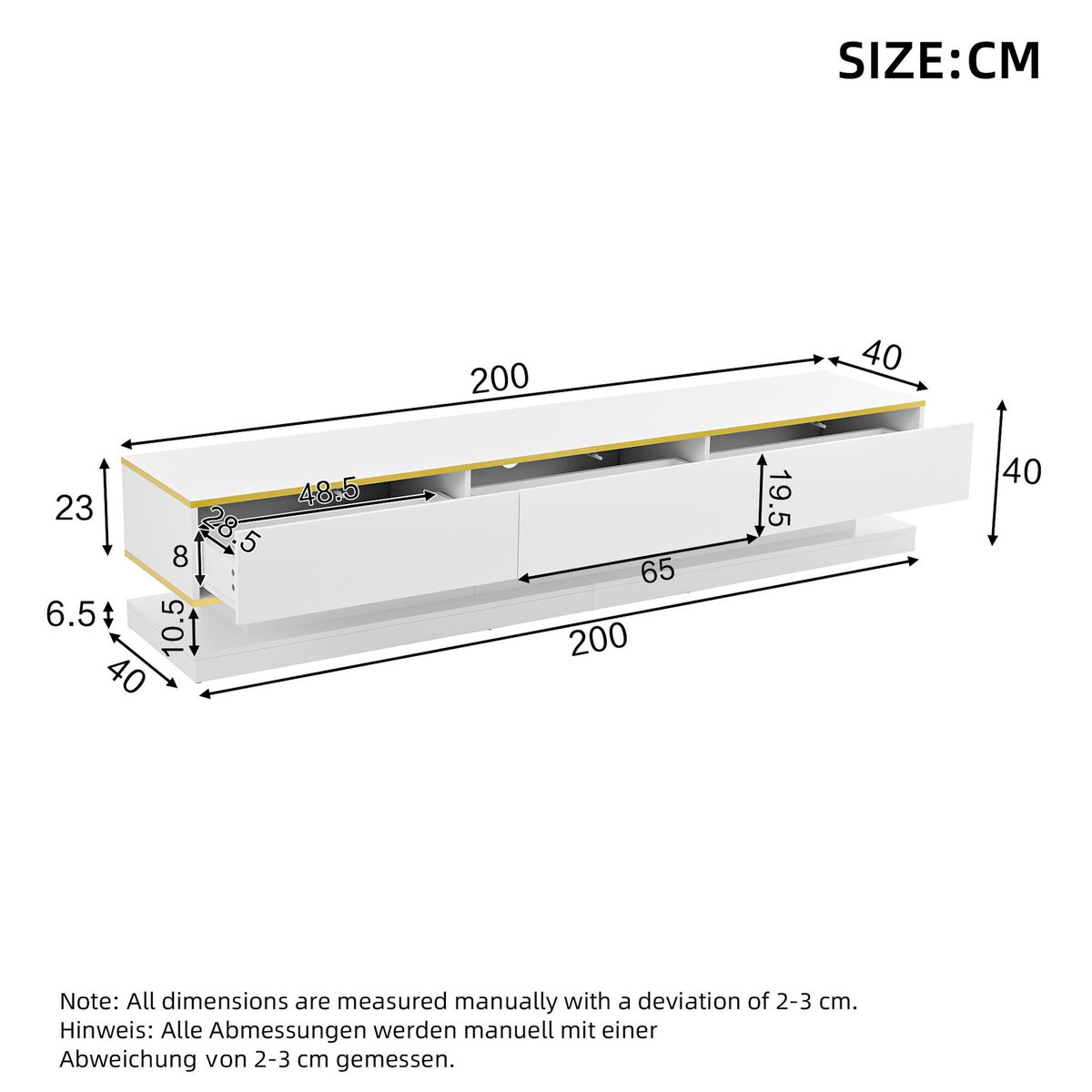 MERAX Meuble tv blanc 200 cm panneau de particules