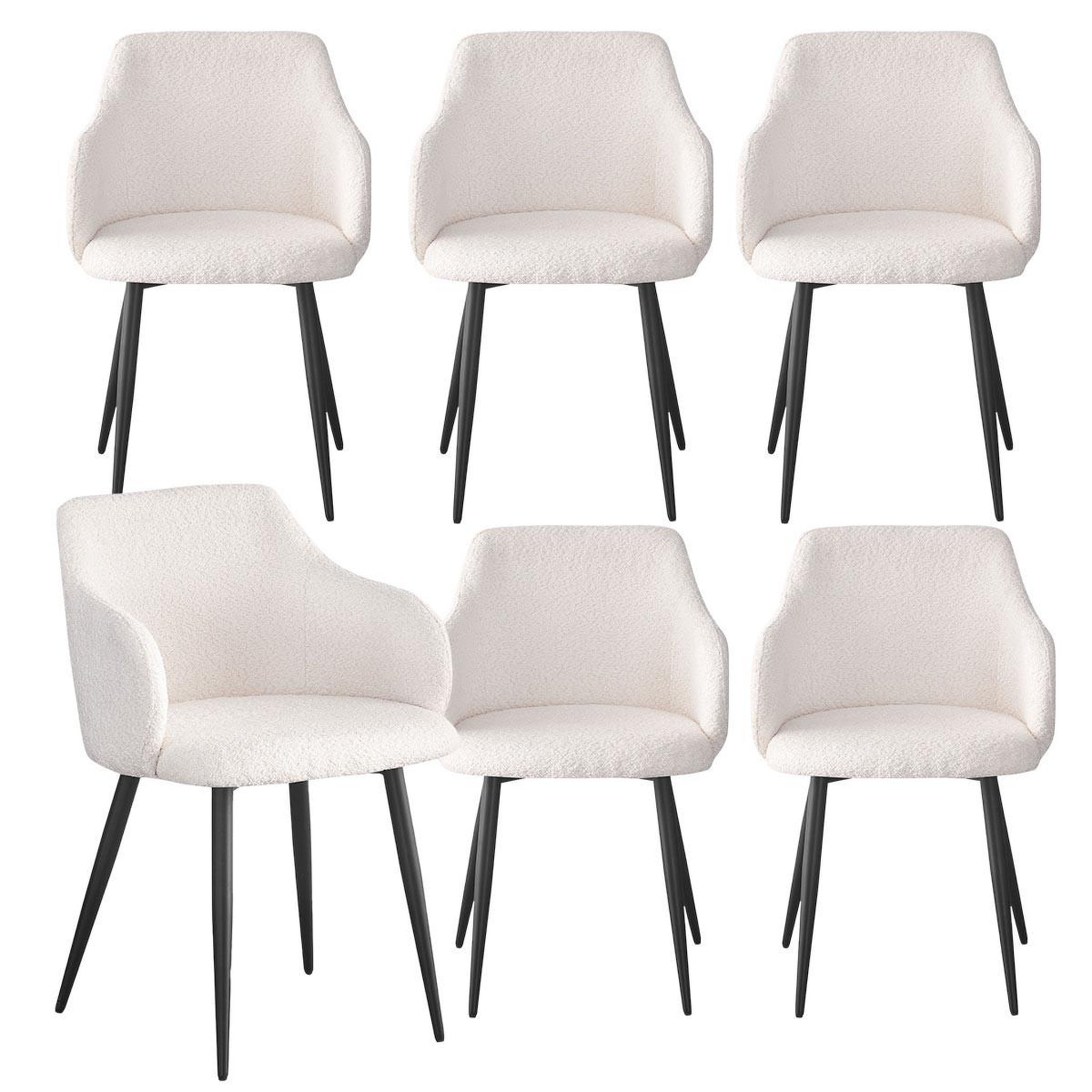 Paris Prix Lot de 6 chaises tissu bouclette  valeria  79cm crème & noir