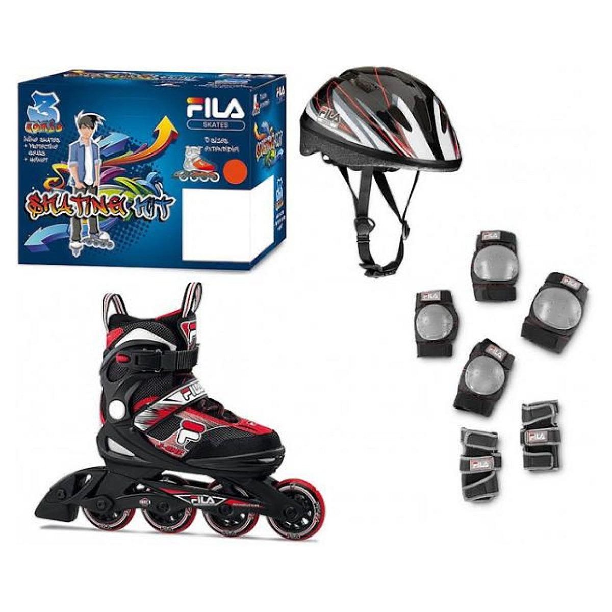 FILA Pack Fila jr j-one noir/rouge T36-40 + tripack + casque