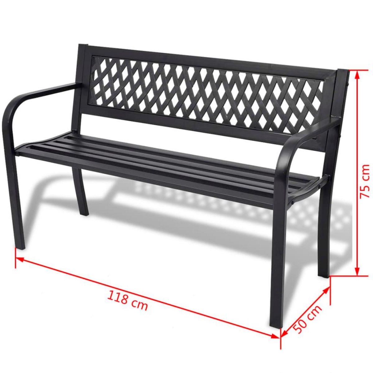 VIDAXL Banc de jardin 118 cm Acier Noir