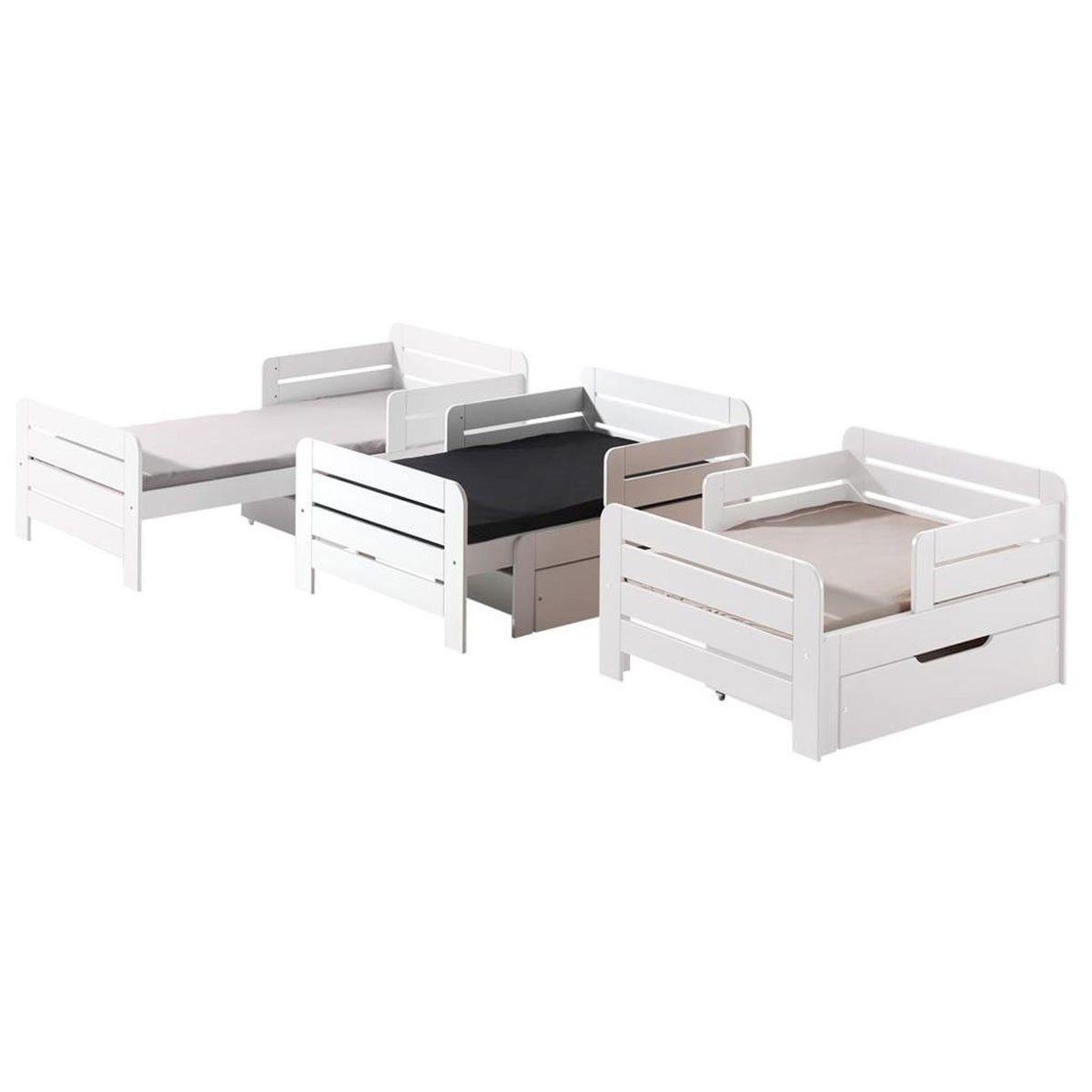 Voir la diapositive 2 : Paris Prix Pack - Lit Évolutif Enfant, Tiroir & Matelas  Jumper  90x140cm Blanc
