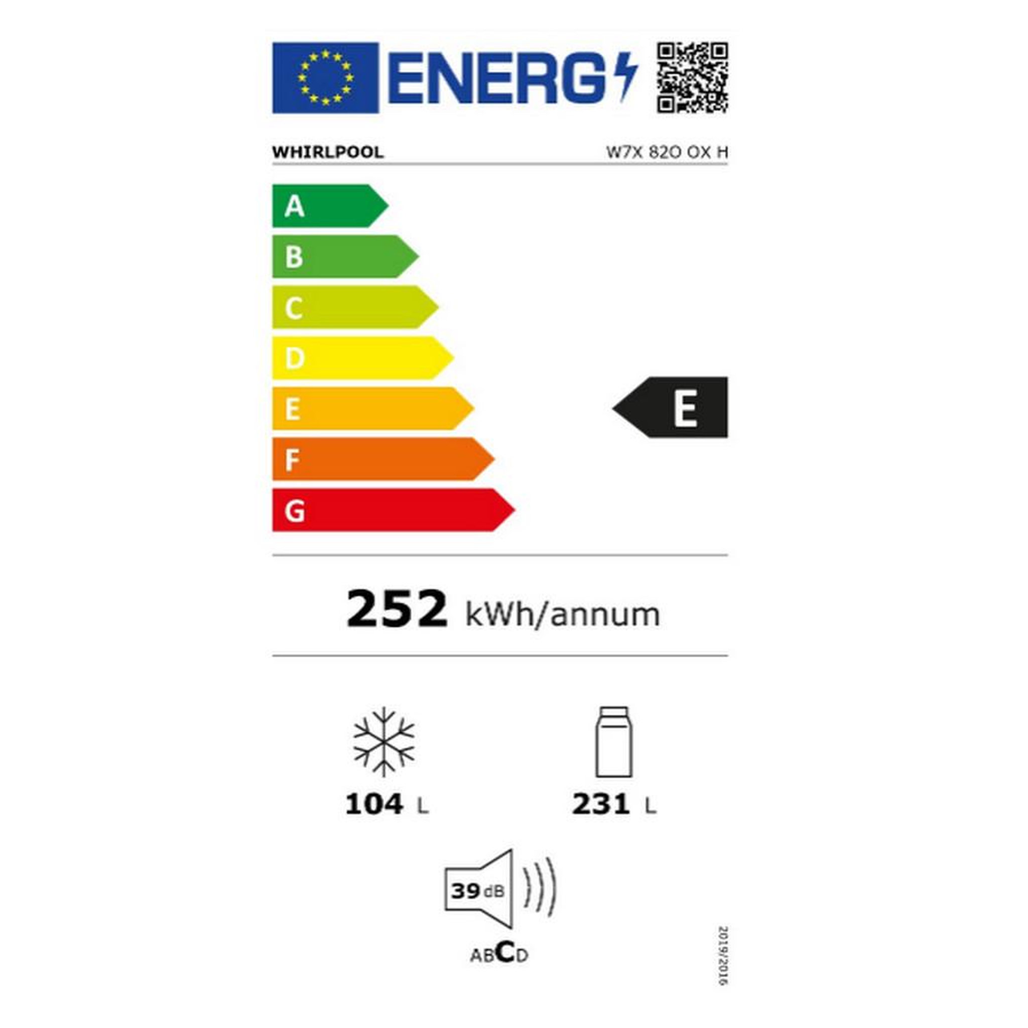 Voir la diapositive 2 : Whirlpool Réfrigérateur combiné 60cm 335l ventilé inox - w7x82ooxh