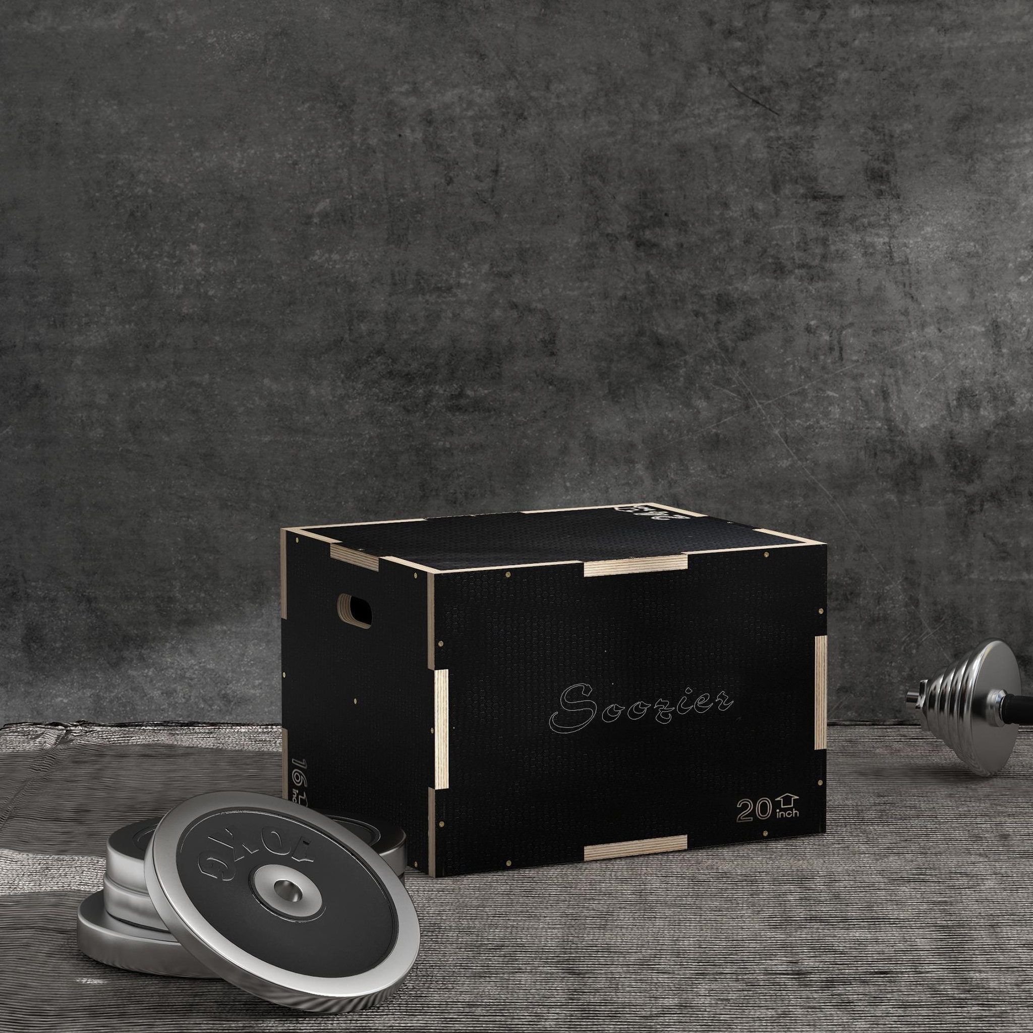 Voir la diapositive 2 : HOMCOM Box jump - box de pliométrie - boite de saut - 3 hauteurs 41/51/61H cm - charge max. 120 Kg - bois surface antidérapante noir