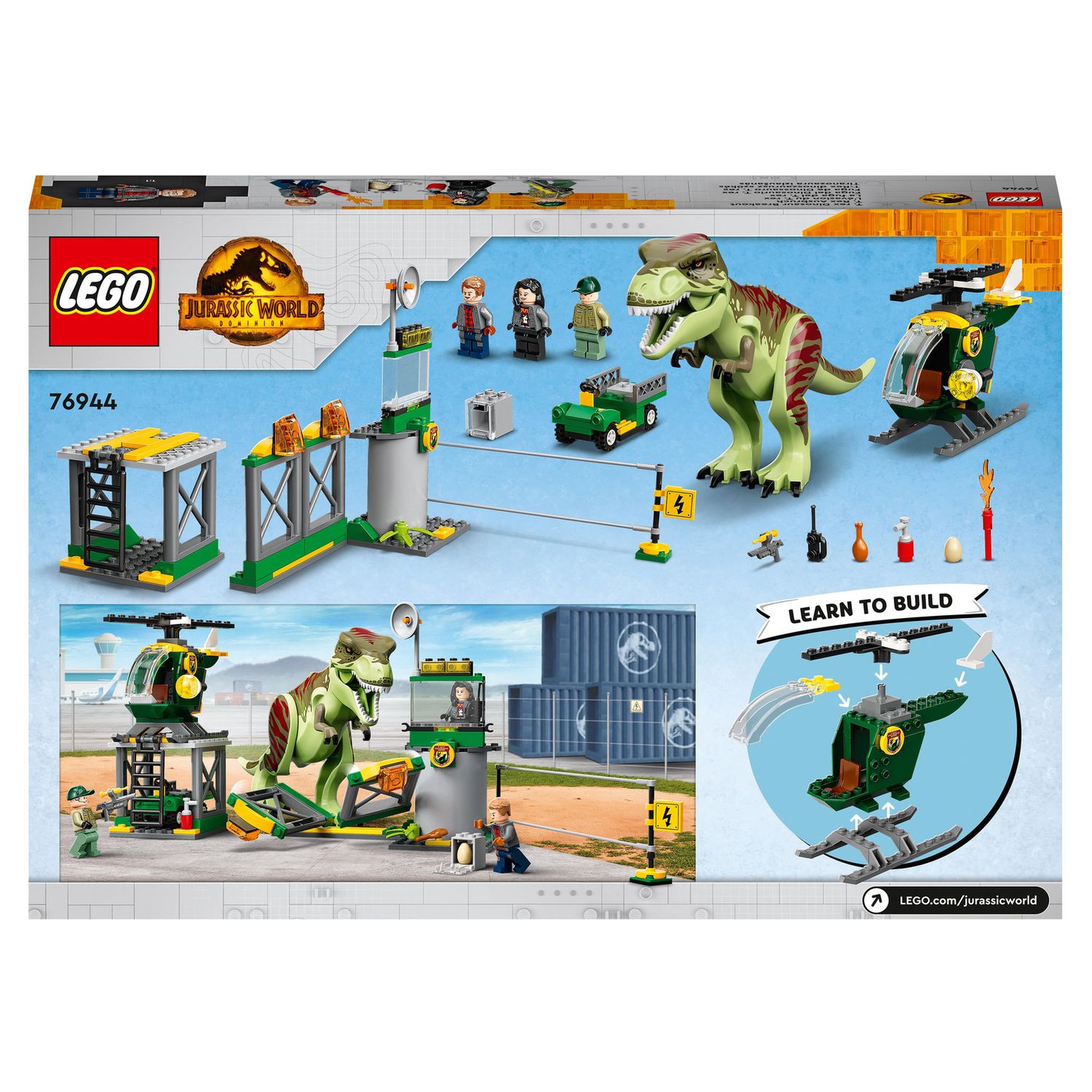 Voir la diapositive 9 : LEGO Jurassic World 76944 L'Évasion du T. Rex, Figurines et Jouet de Dinosaures, Avec Voiture, Hélicoptère et Aéroport, Pour Enfants de 4 Ans et Plus