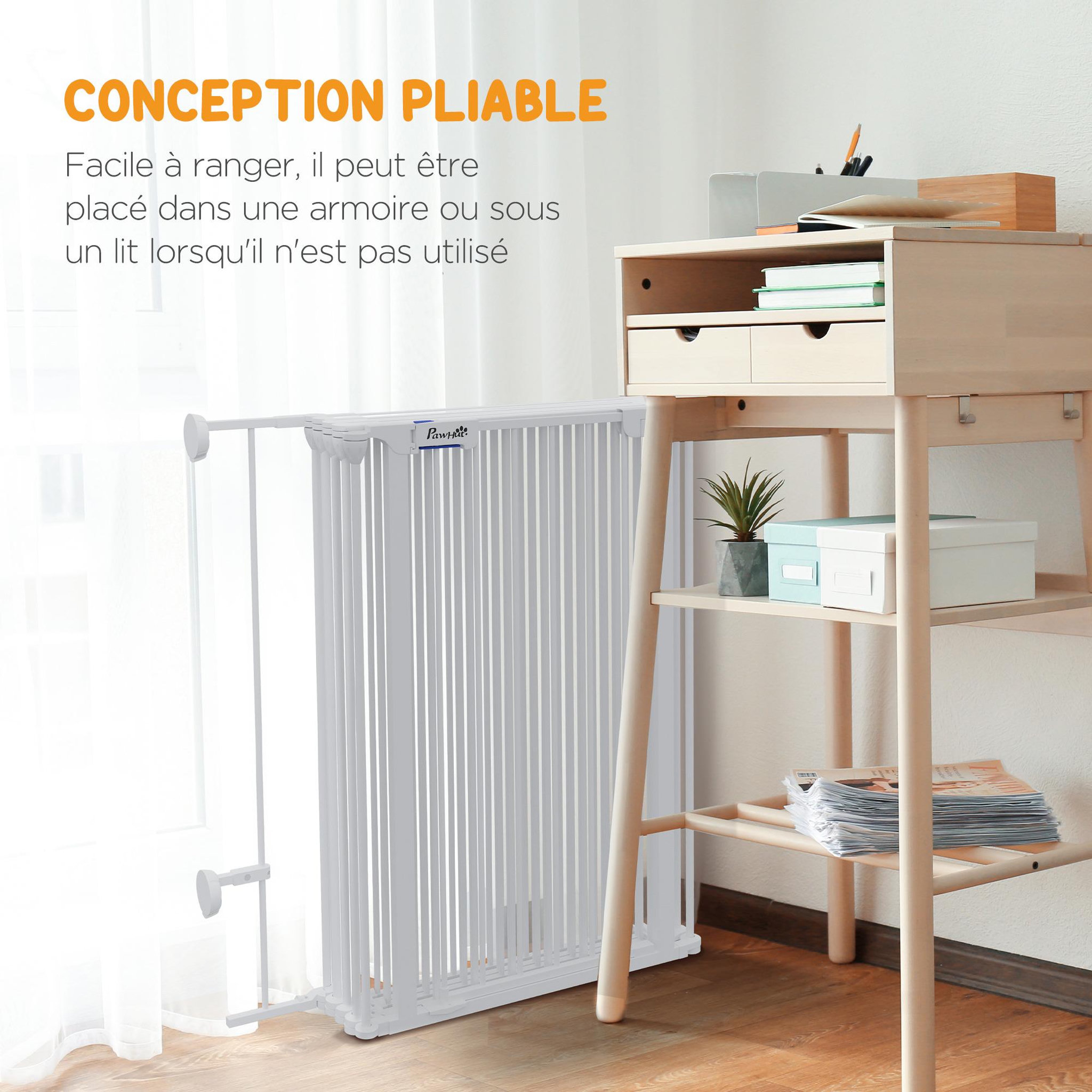Voir la diapositive 6 : PAWHUT Barrière de sécurité parc enclos chien modulable pliable porte verrouillable intégrée 8 panneaux acier PP blanc