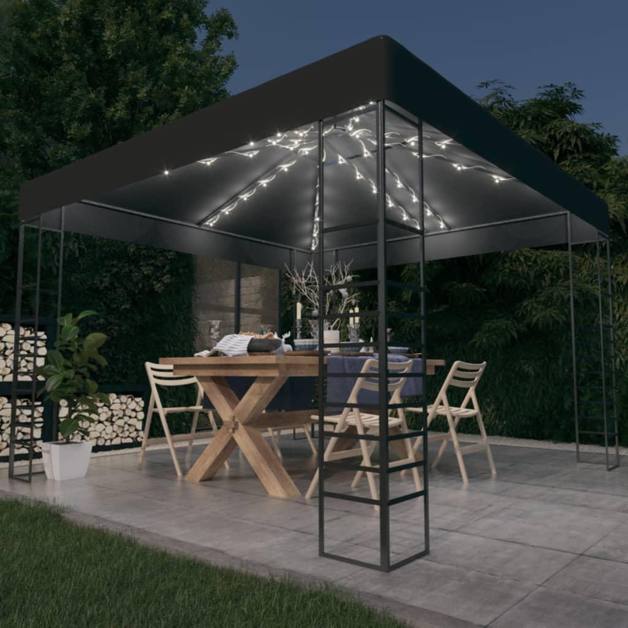 VIDAXL Chapiteau de jardin avec lumieres LED 3x3 m Anthracite