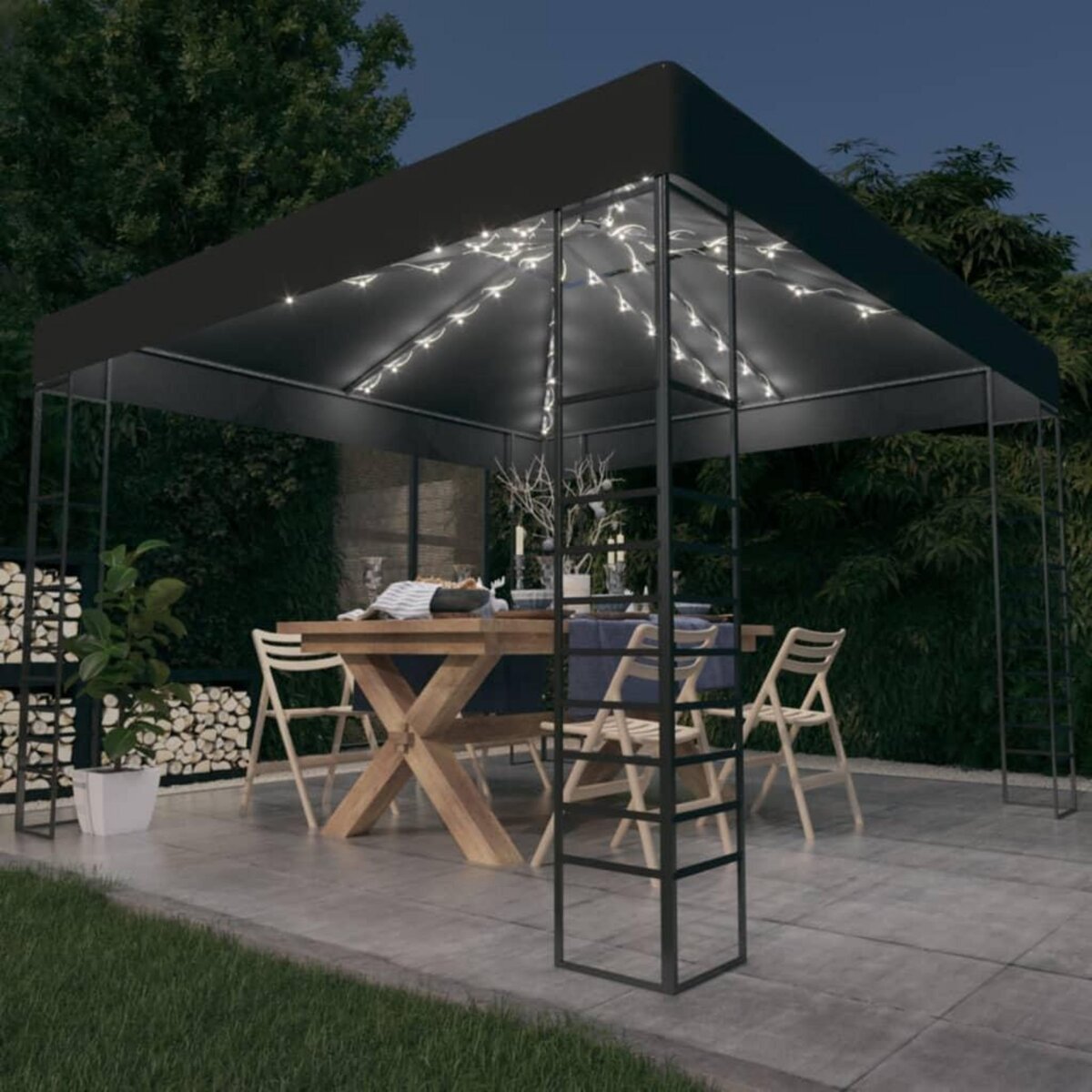 VIDAXL Chapiteau de jardin avec lumieres LED 3x3 m Anthracite