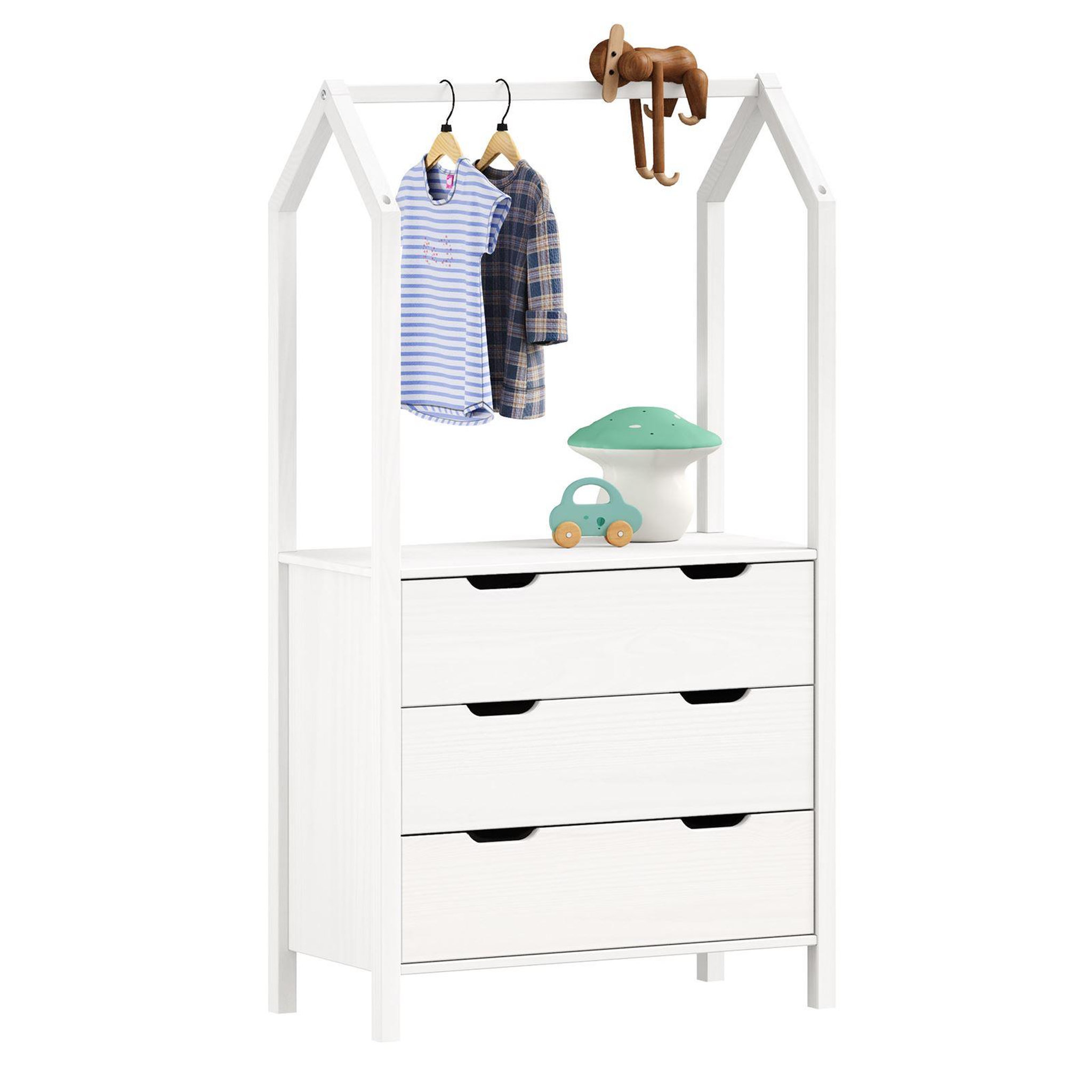 Voir la diapositive 1 : IDIMEX Commode AMIRA type Montessori, avec 3 tiroirs, en pin massif