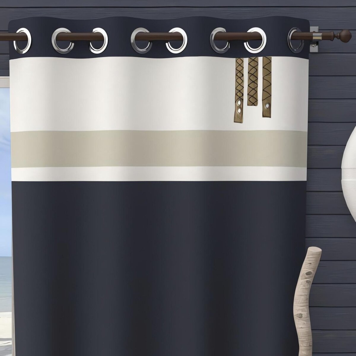 SOLEIL D'OCRE Rideau à oeillets en coton 135x250 cm ESPRIT MARIN, par Soleil d'Ocre