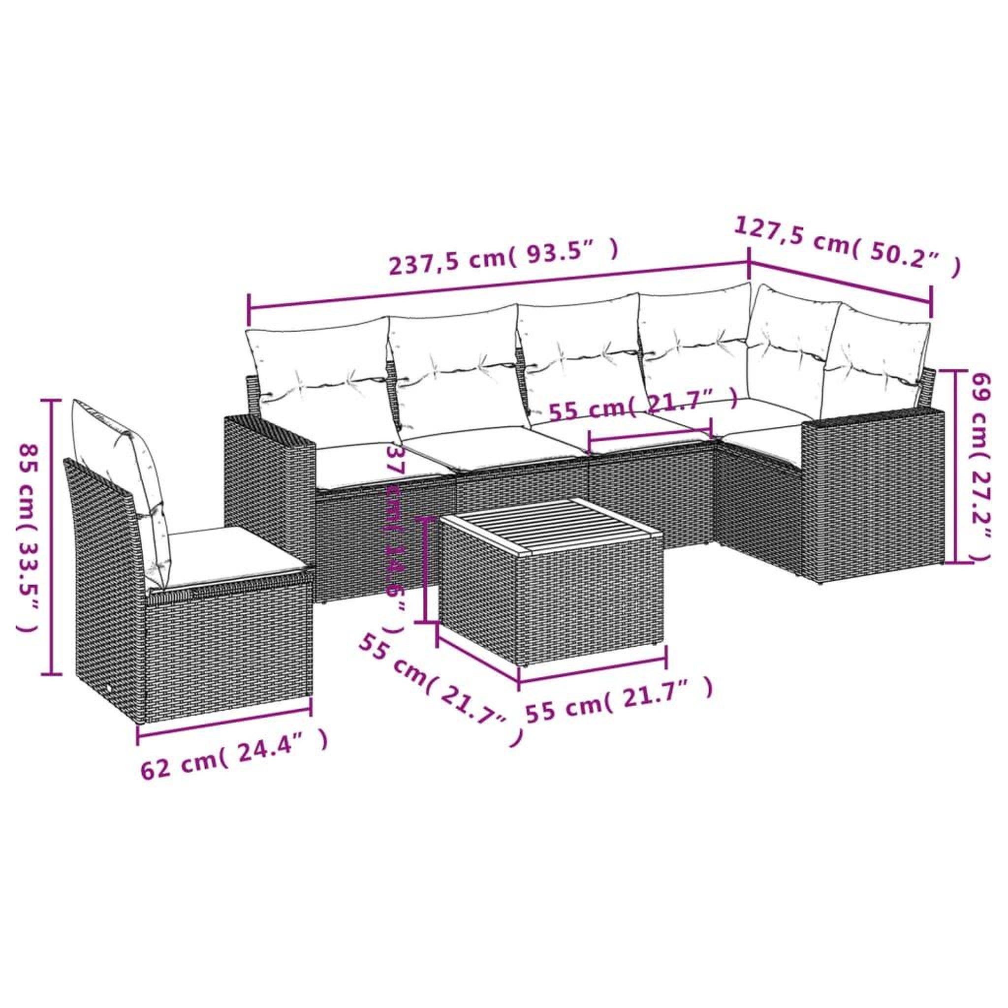 Voir la diapositive 4 : VIDAXL Salon de jardin avec coussins 7 pcs gris resine tressee