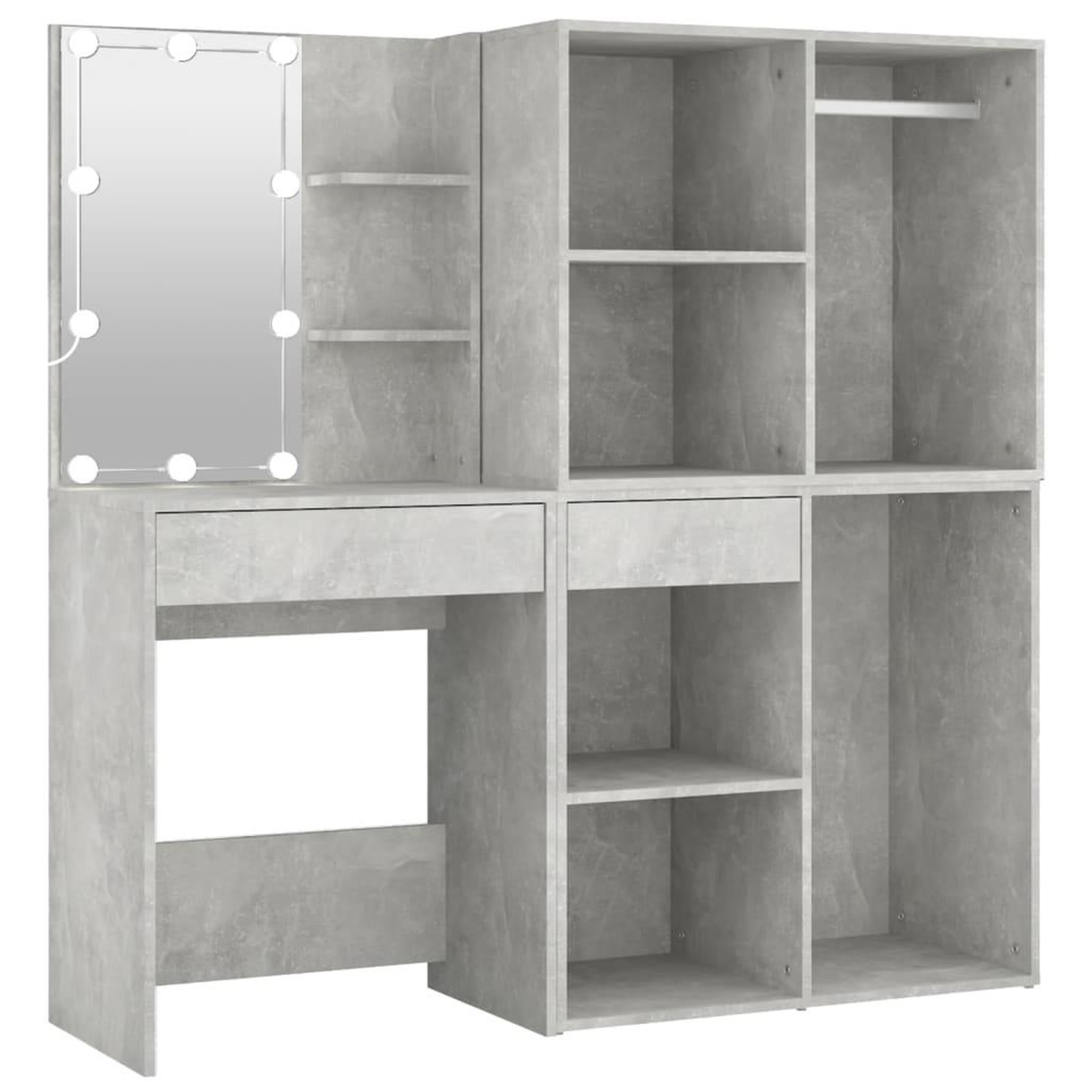 Voir la diapositive 2 : VIDAXL Coiffeuse a LED avec 2 armoires Gris beton Bois d'ingenierie