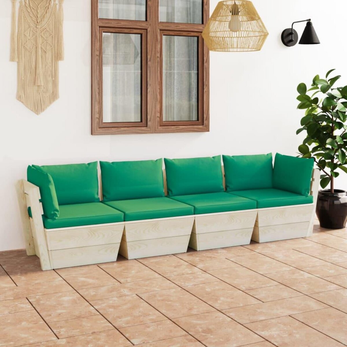 VIDAXL Canape palette a 4 places de jardin avec coussins Bois d'epicea