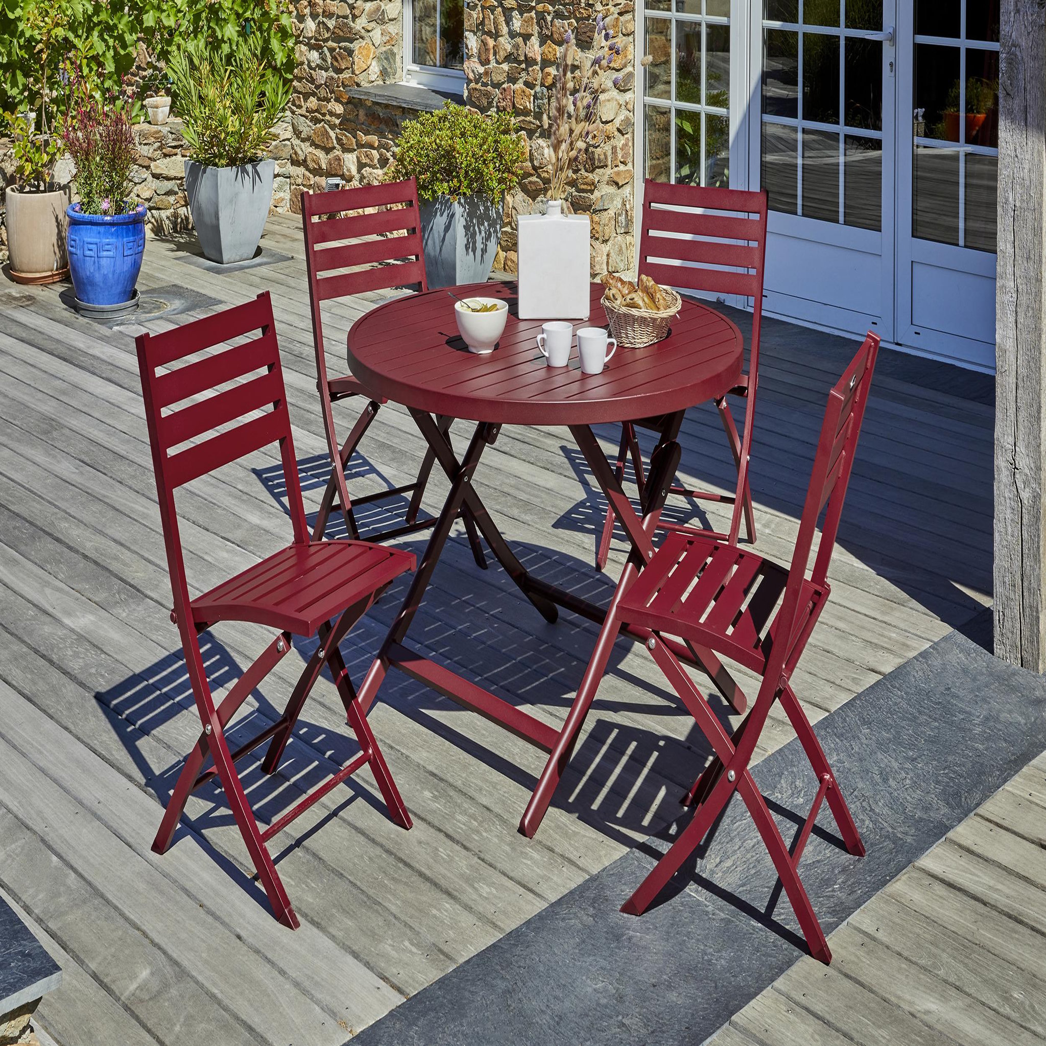 Voir la diapositive 2 : DCB GARDEN Ensemble repas de jardin rond en aluminium (4 places)