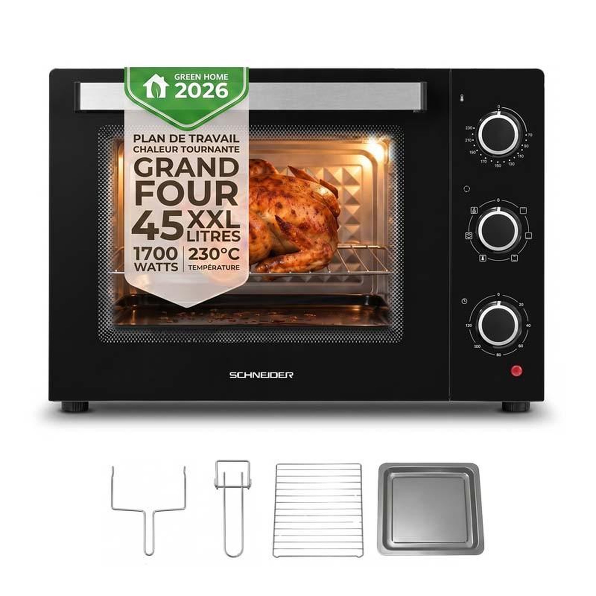 SCHNEIDER Four électrique posable 45l chaleur tournante noir sceo2345ctb schneider