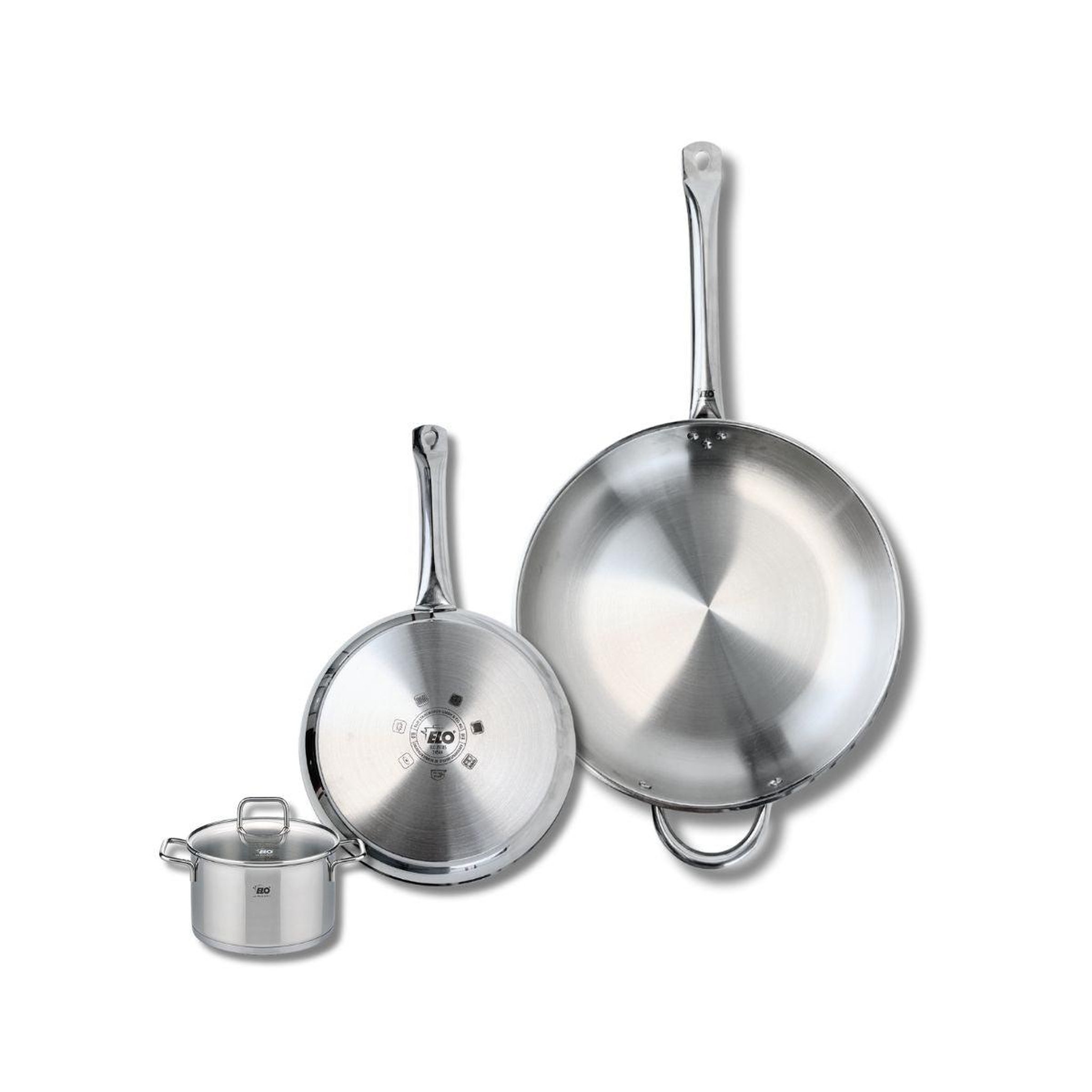 ELO Ensemble de 2 poêles de cuisson 24 et 32 cm et 1 faitout 12 cm elo profi citrin