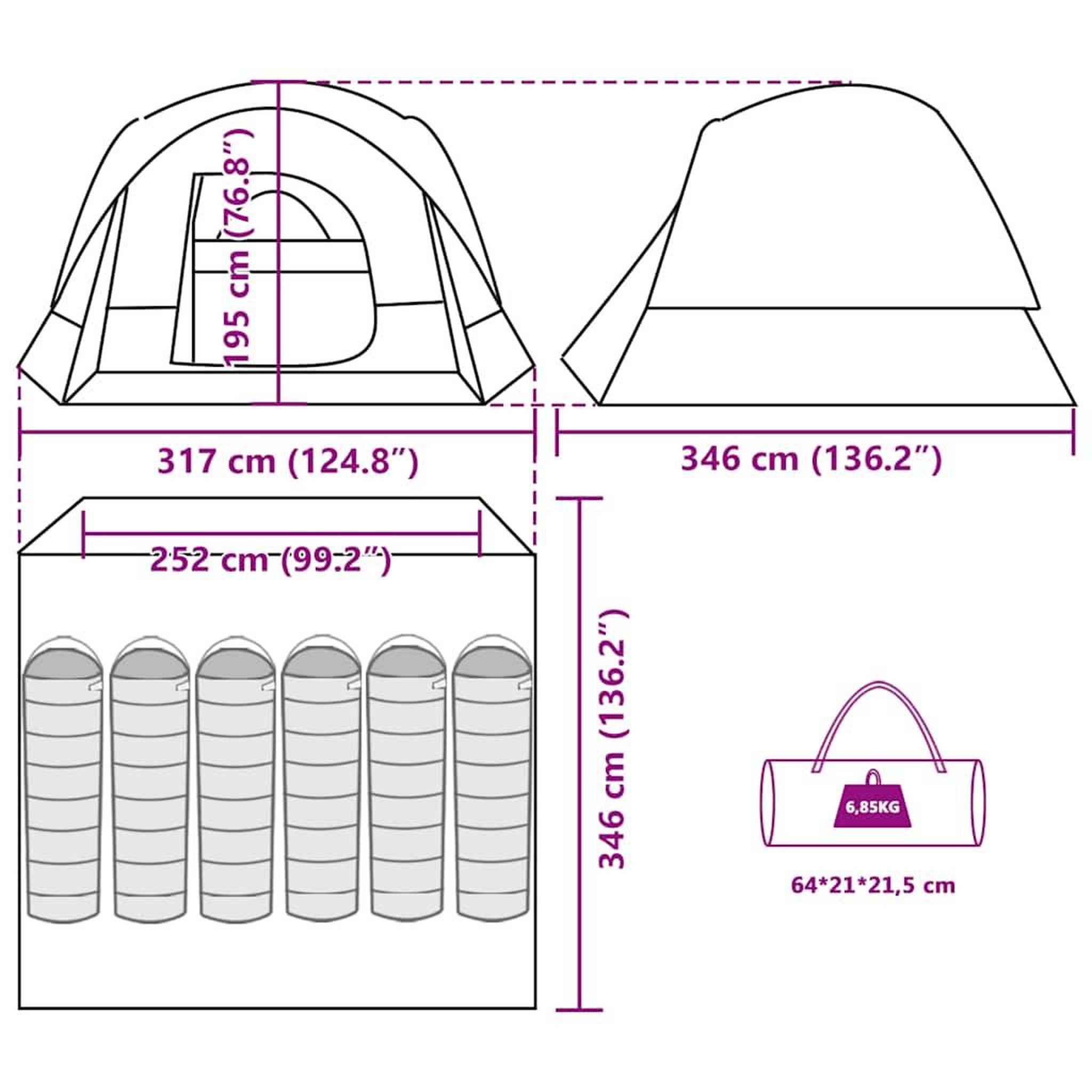 Voir la diapositive 6 : VIDAXL Tente de cabine familiale 6 personnes bleu impermeable