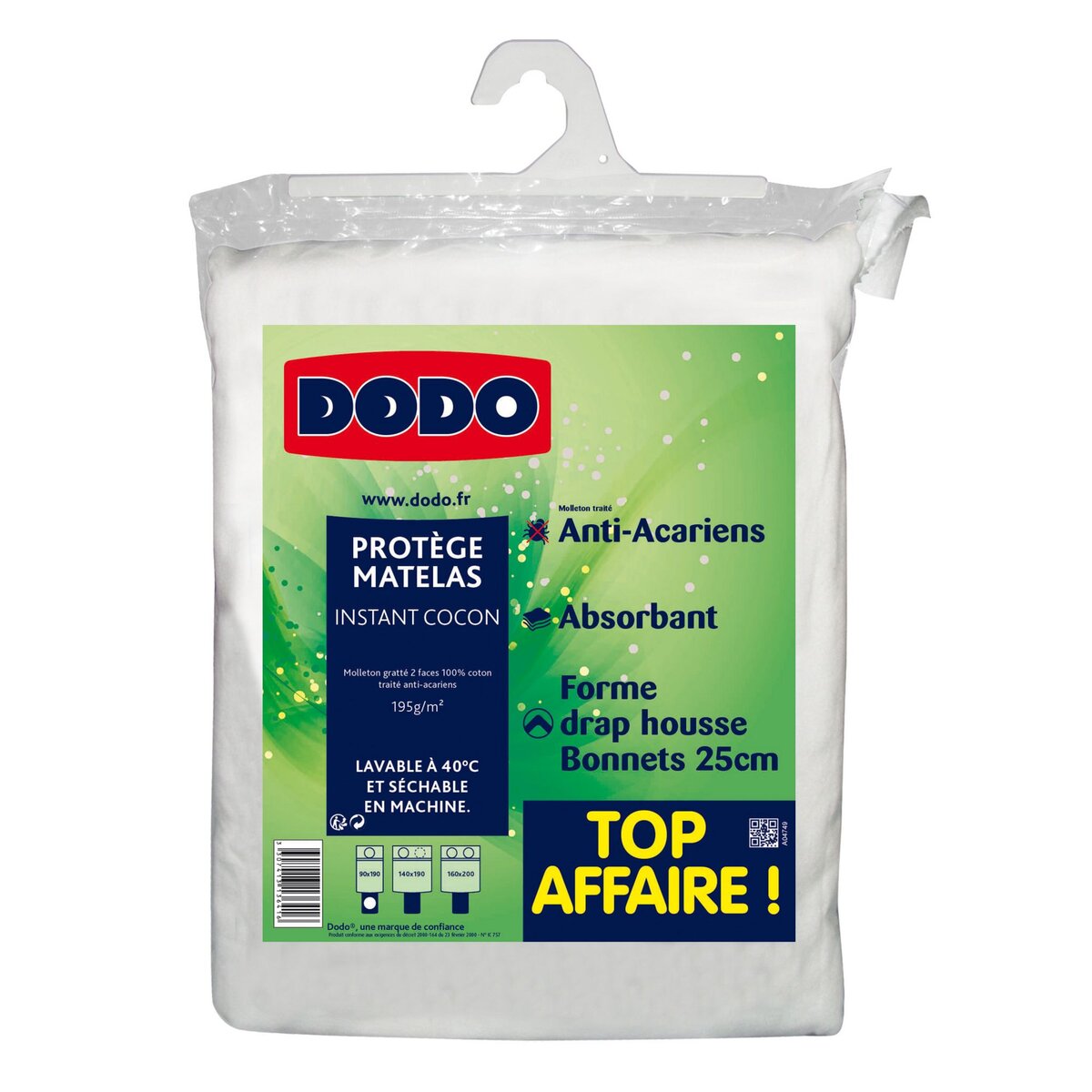 DODO Protège matelas absorbant molleton anti-acariens INSTANT COCON