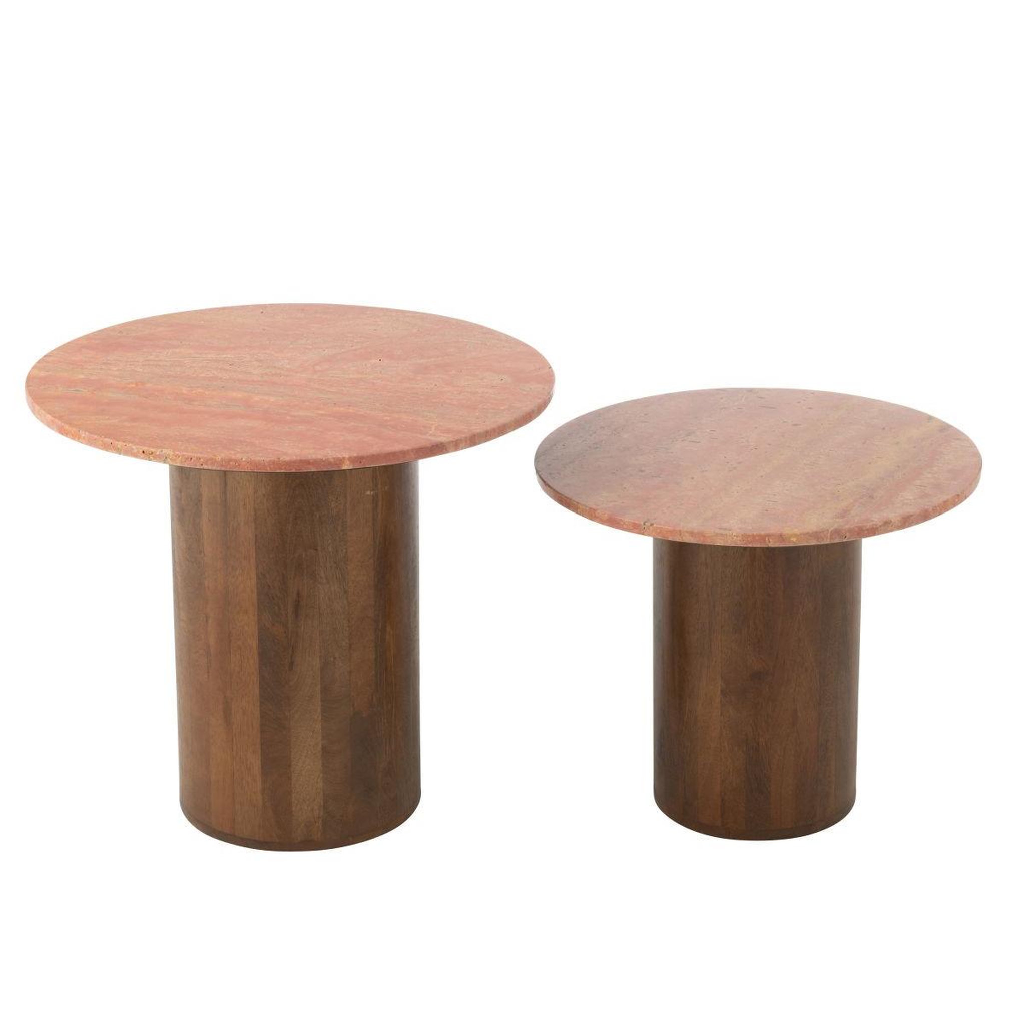 Voir la diapositive 2 : J-LINE Lot de 2 tables basses en marbre  eula  56cm terracotta