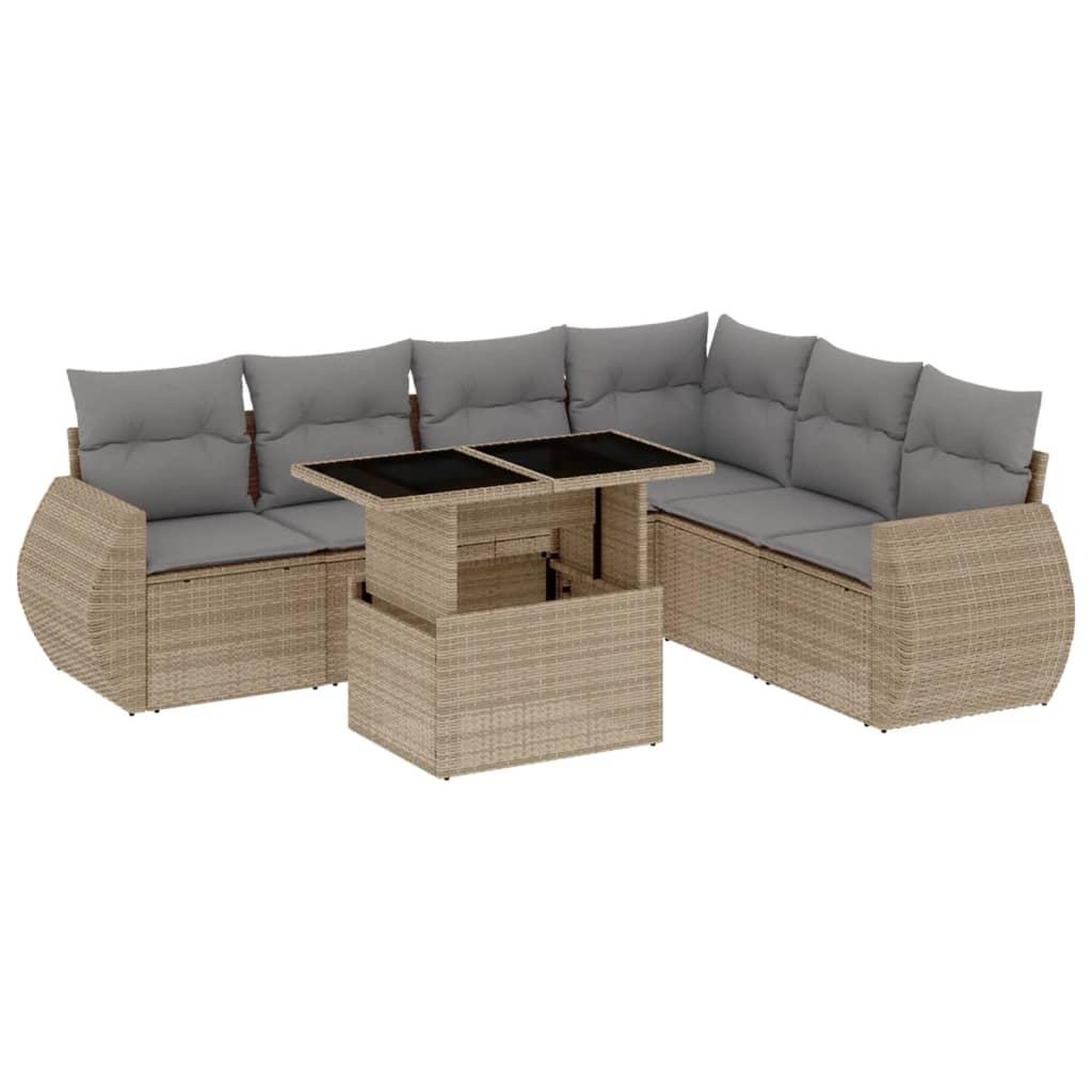 Voir la diapositive 2 : VIDAXL Salon de jardin avec coussins 7 pcs beige resine tressee