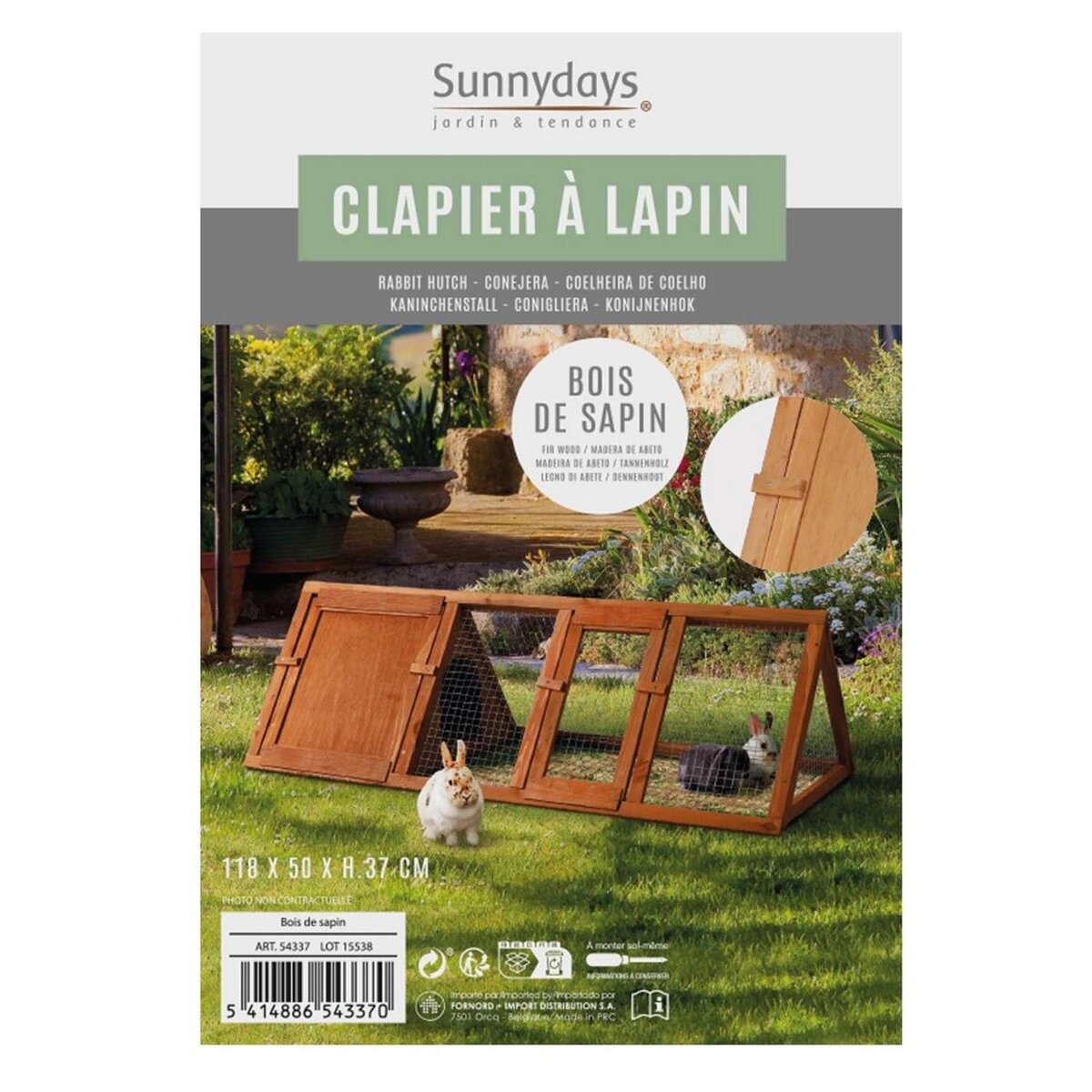 TOILINUX Clapier pour lapin et cochon d'inde en bois naturel