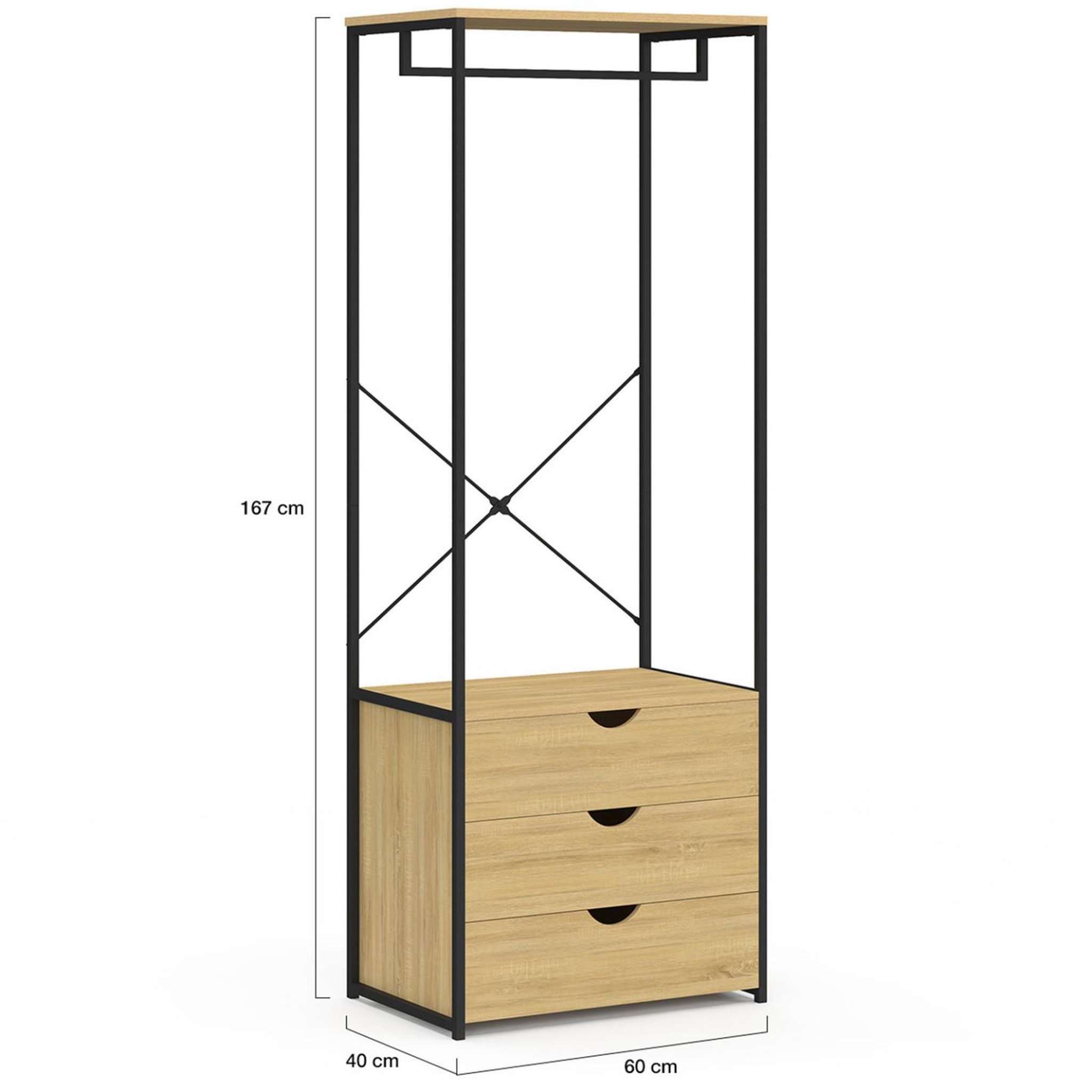 Voir la diapositive 4 : ID MARKET Dressing penderie 3 tiroirs l.60 cm detroit design industriel