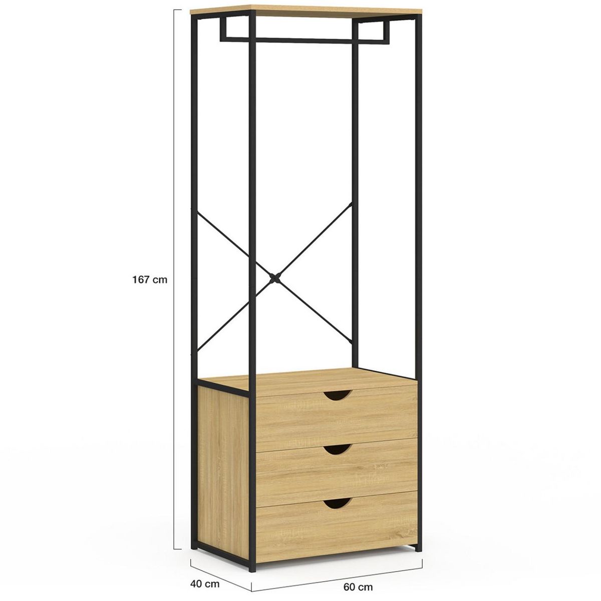 ID MARKET Dressing penderie 3 tiroirs L.60 cm DETROIT design industriel