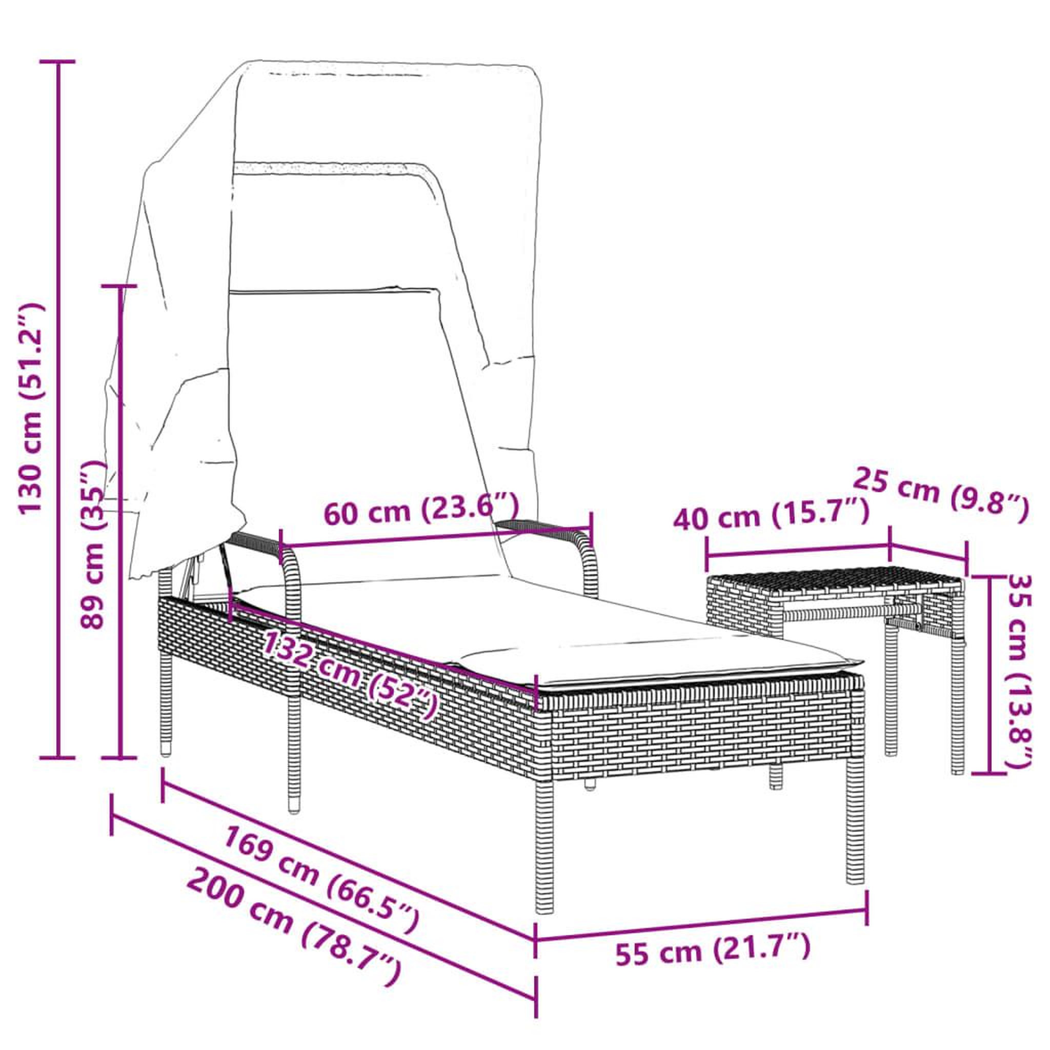 Voir la diapositive 6 : VIDAXL Chaise longue avec auvent et table noir resine tressee