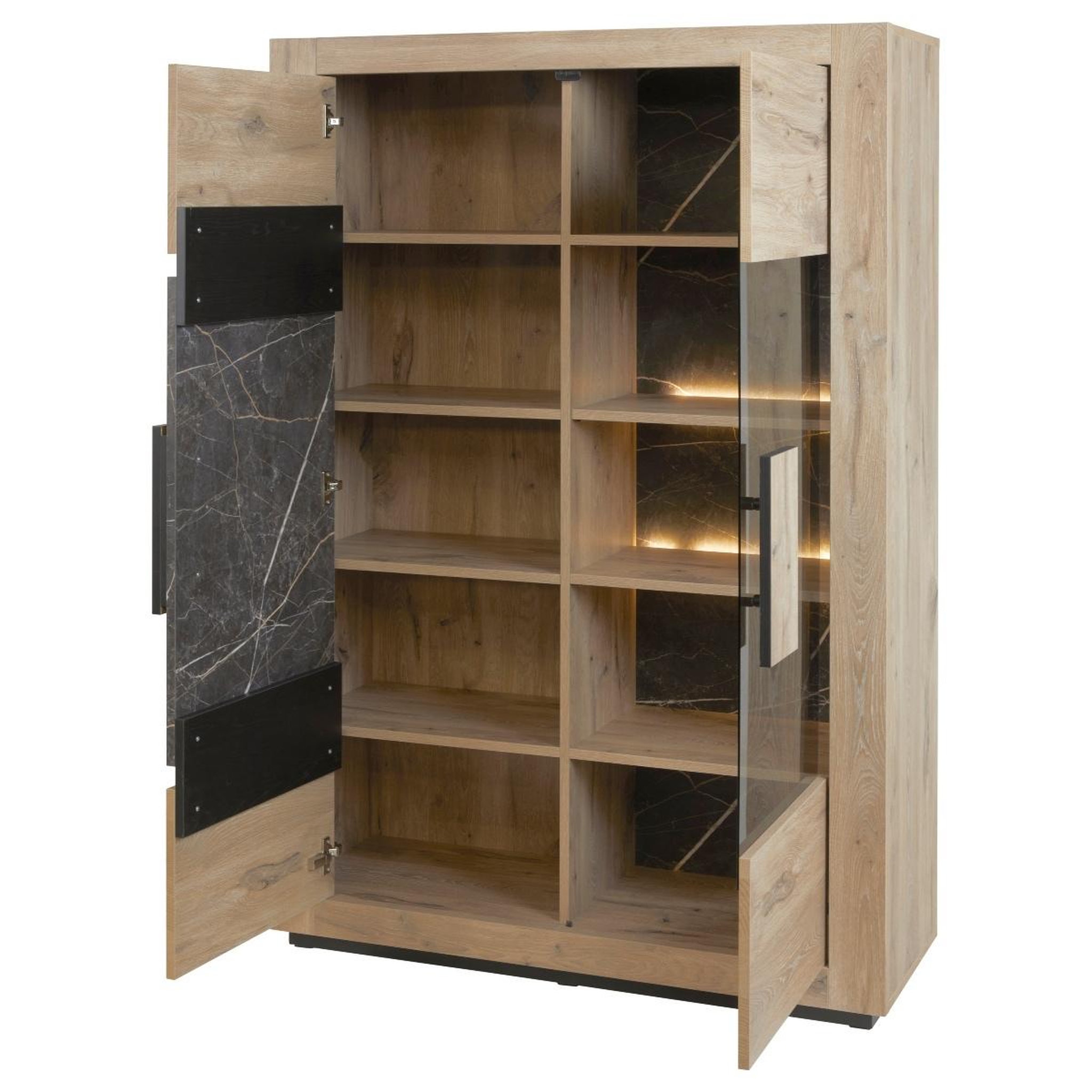 Voir la diapositive 4 : JLC KREATION Vitrine moderne en bois avec portes vitrées et LED RACHA