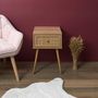 Voir la diapositive 2 : TOILINUX Table de chevet Bali avec 1 tiroir en rotin et panneaux de particules - Beige