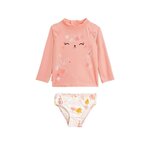 Petit Béguin Maillot de bain bébé 2 pièces t-shirt de protection UV & culotte Sumba. Coloris disponibles : Rose