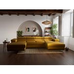 BEST MOBILIER Pablo - canapé panoramique en u - 7 places - convertible avec coffres et têtières réglables - en velours. Coloris disponibles : Vert, Bleu, Jaune, Beige, Gris, Noir