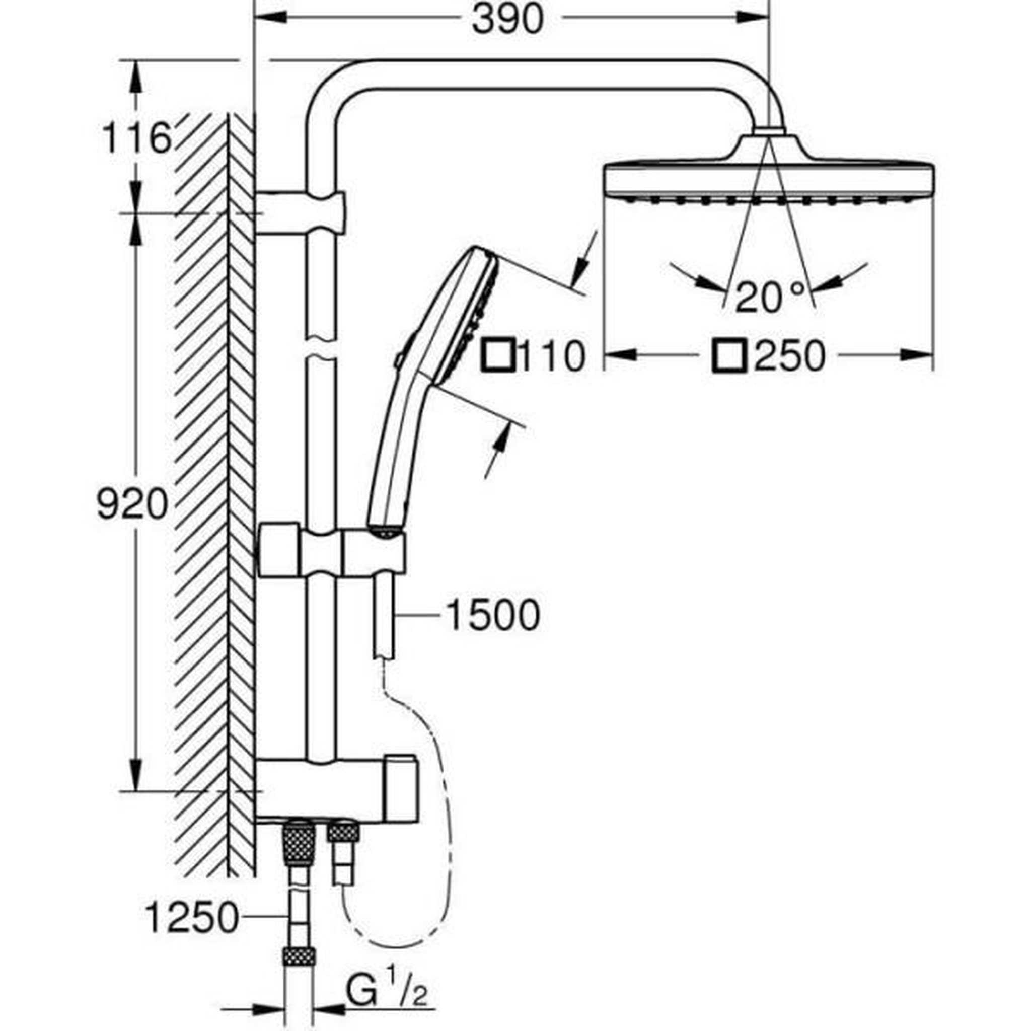 Voir la diapositive 3 : Grohe Colonne de douche avec inverseur manuel - economie d'eau - grohe vitalio comfort 250 - chromé - 26986001
