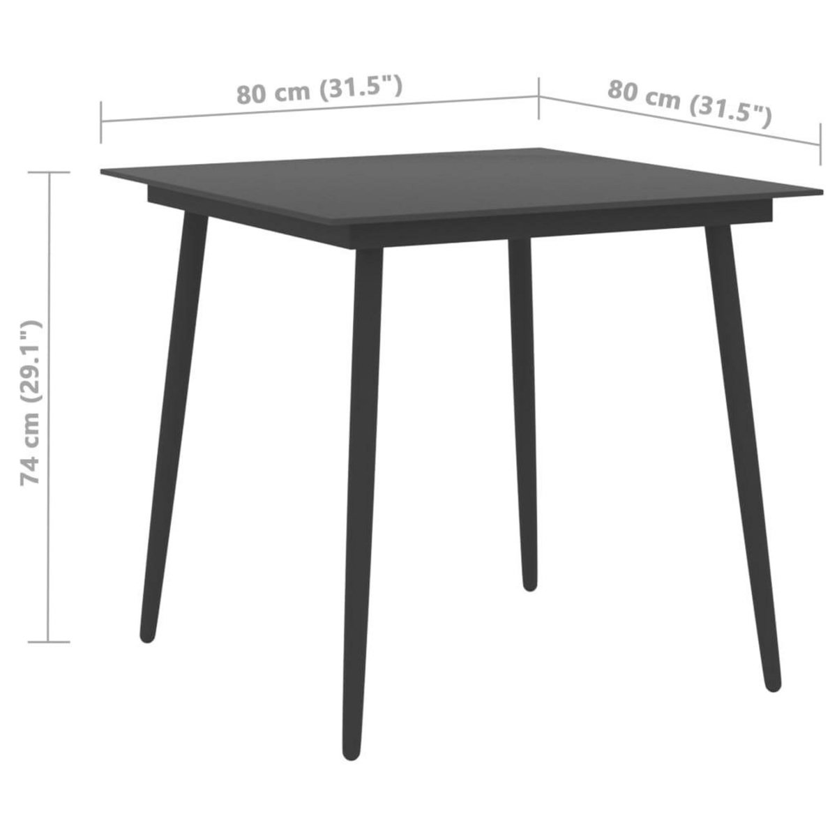 VIDAXL Table a dîner de jardin Noir 80x80x74 cm Acier et verre